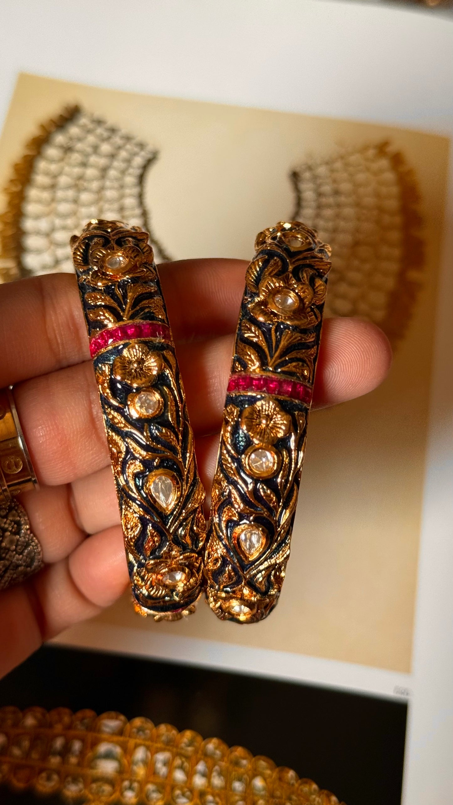Sapphire ruby meenakari bangles in polki