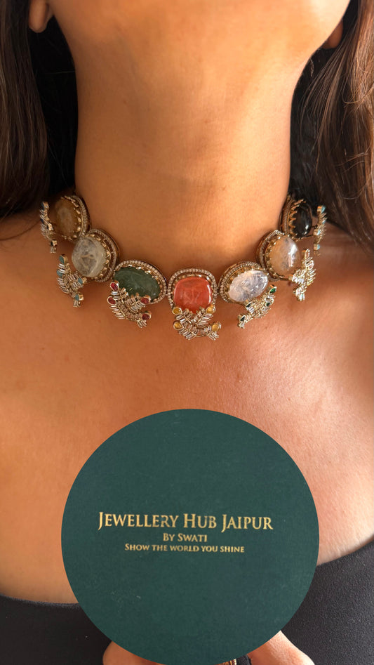Sabyasachi inspired real stones peach takkar work necklace