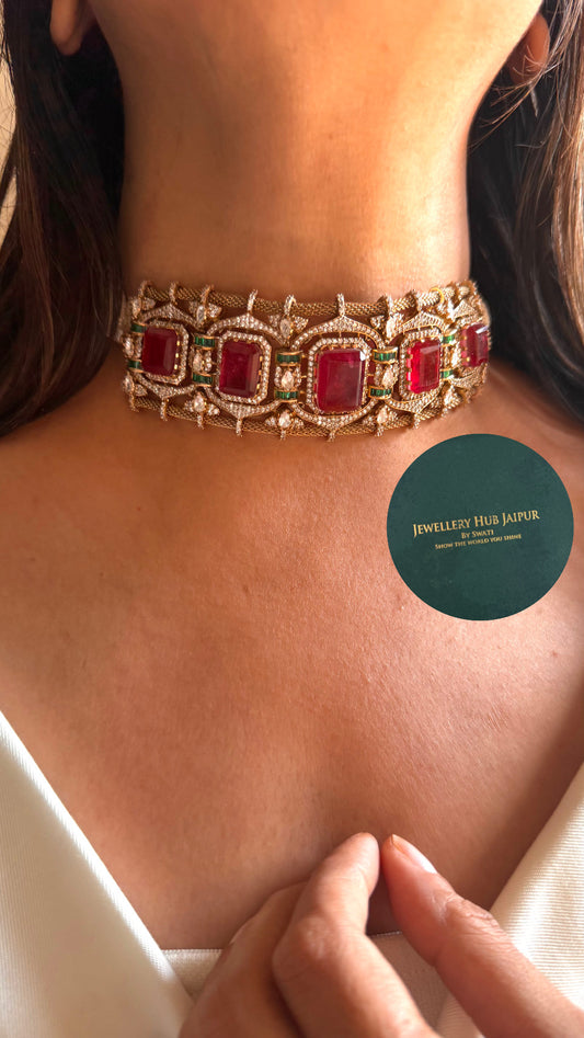 Ruby doublet designer choker with emerald work