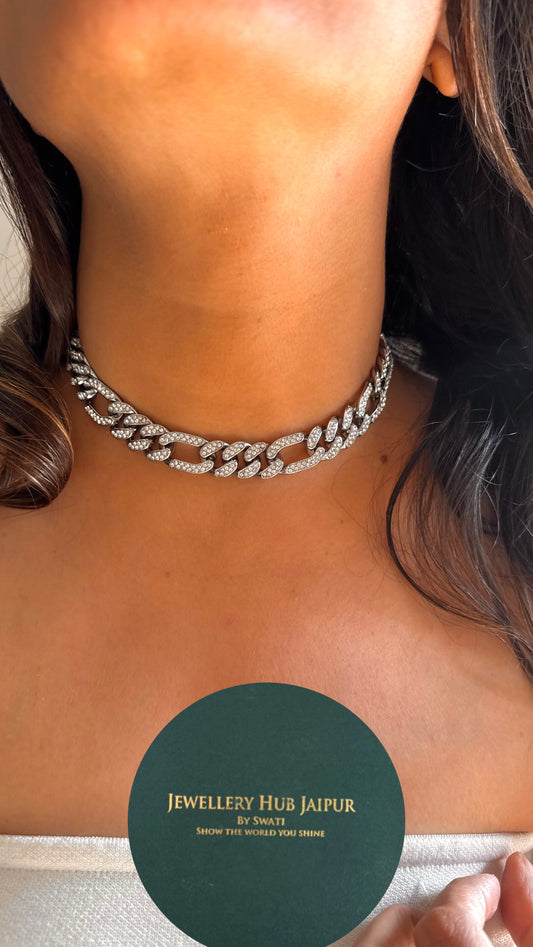 rope shape rhodium minimalist necklace