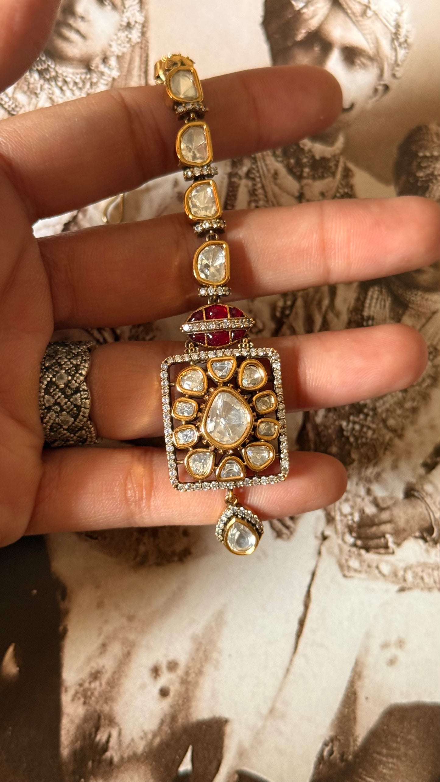 Rani pink katdana moissanite polki maangtika