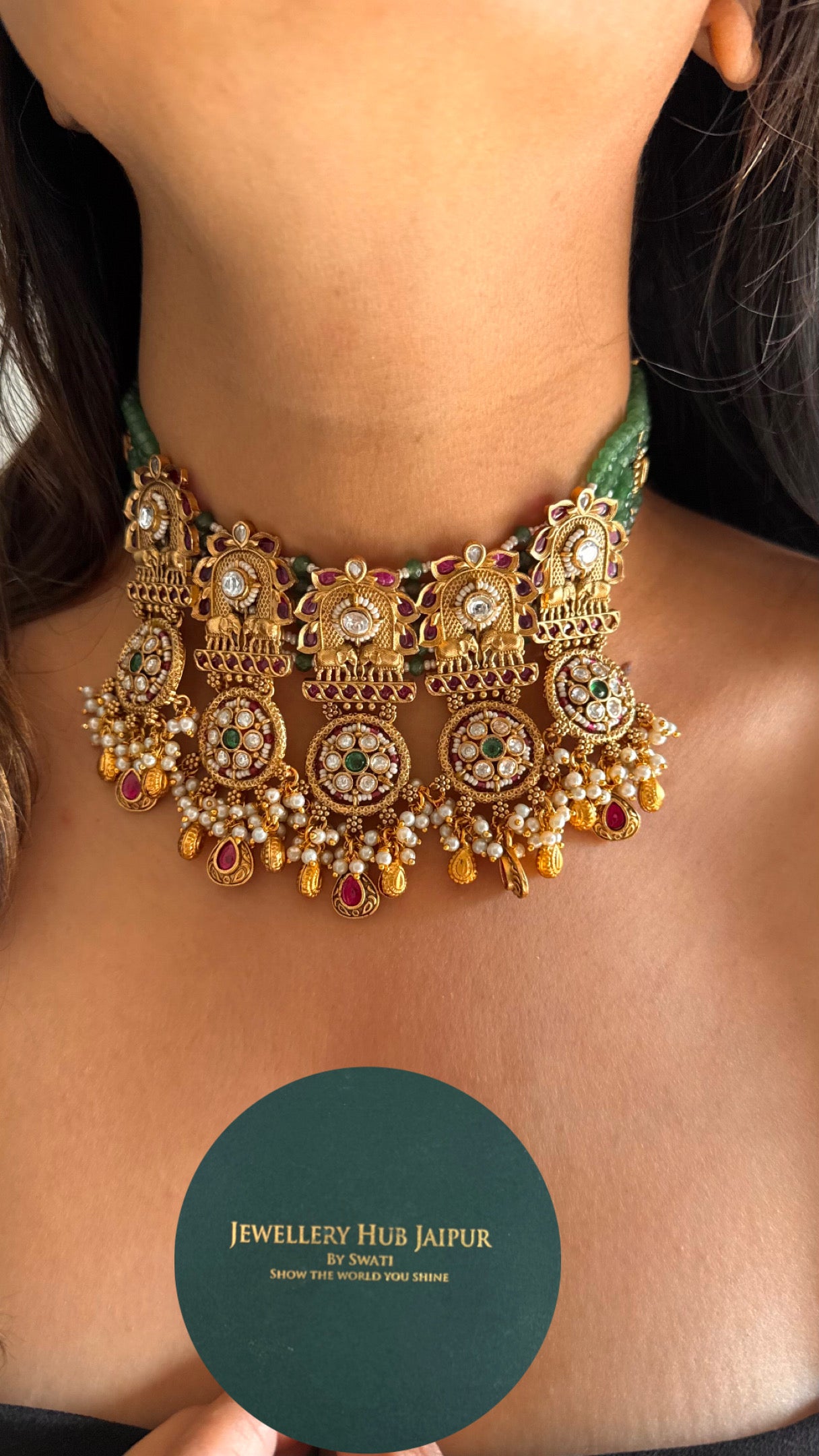 Ruby & mint rajwada heritage choker with danglers