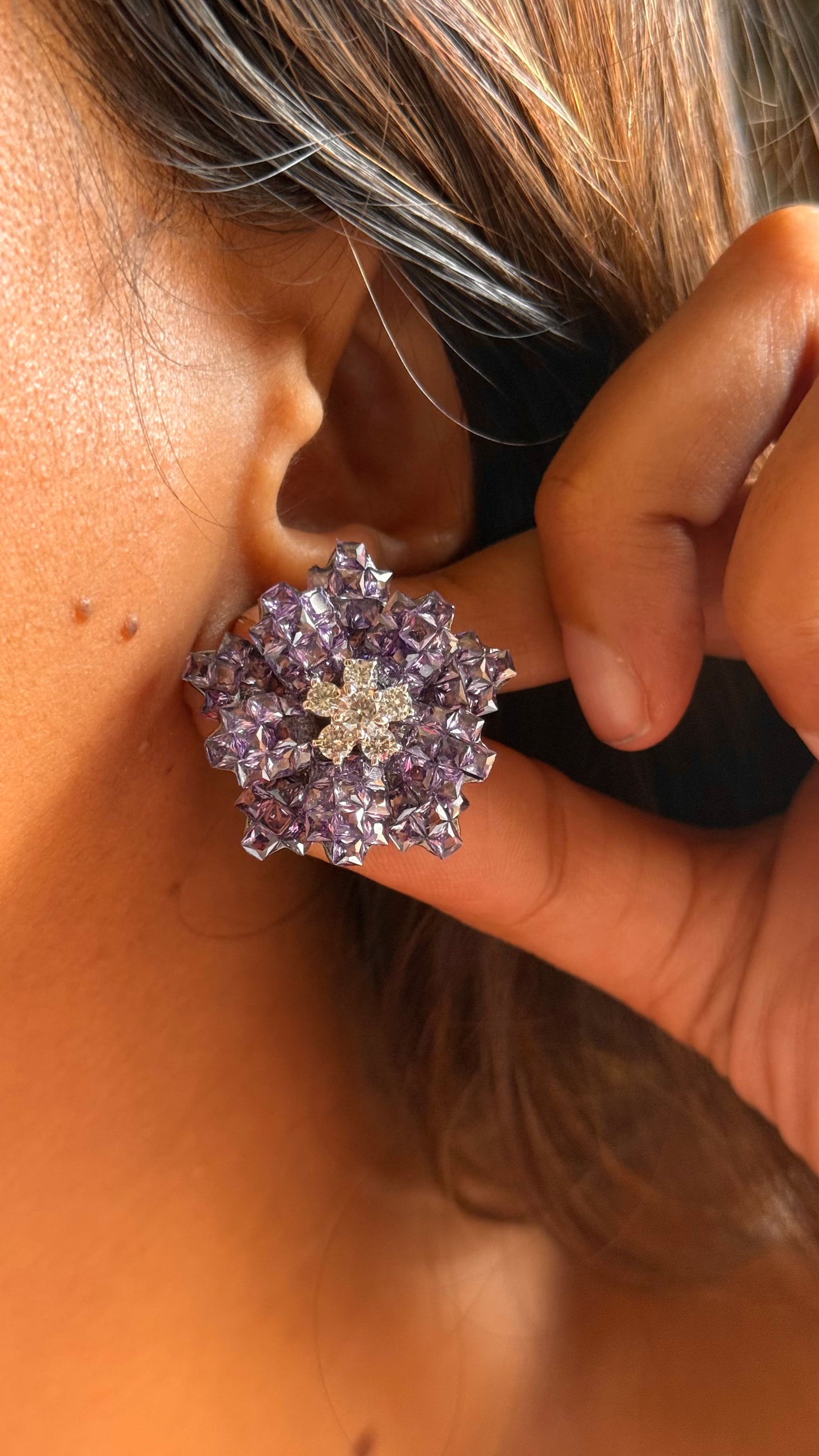 Tanzanite diamond floral studs