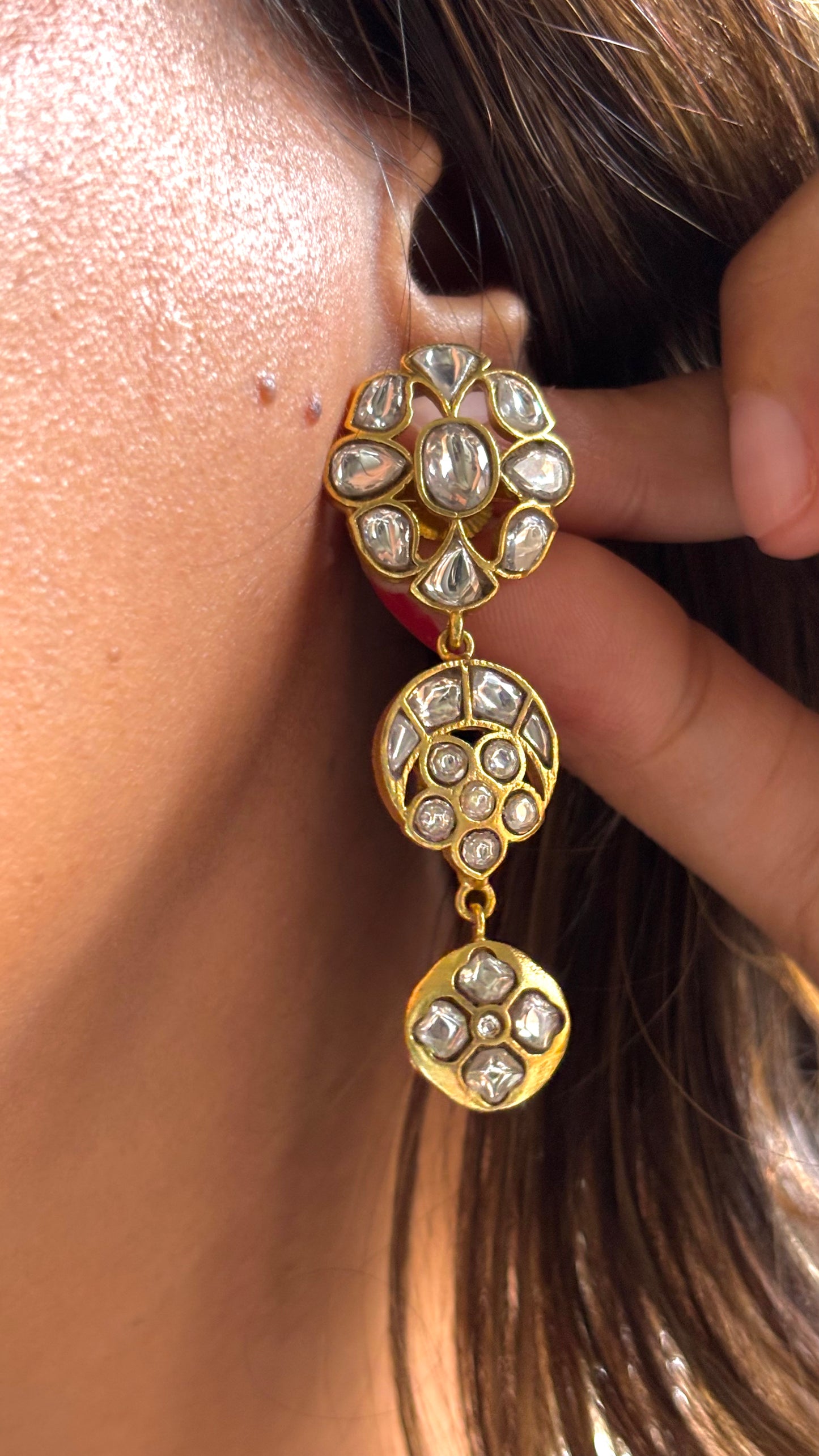 Paachi Necklace combo Set with Floral kundan Detailing & mint drops