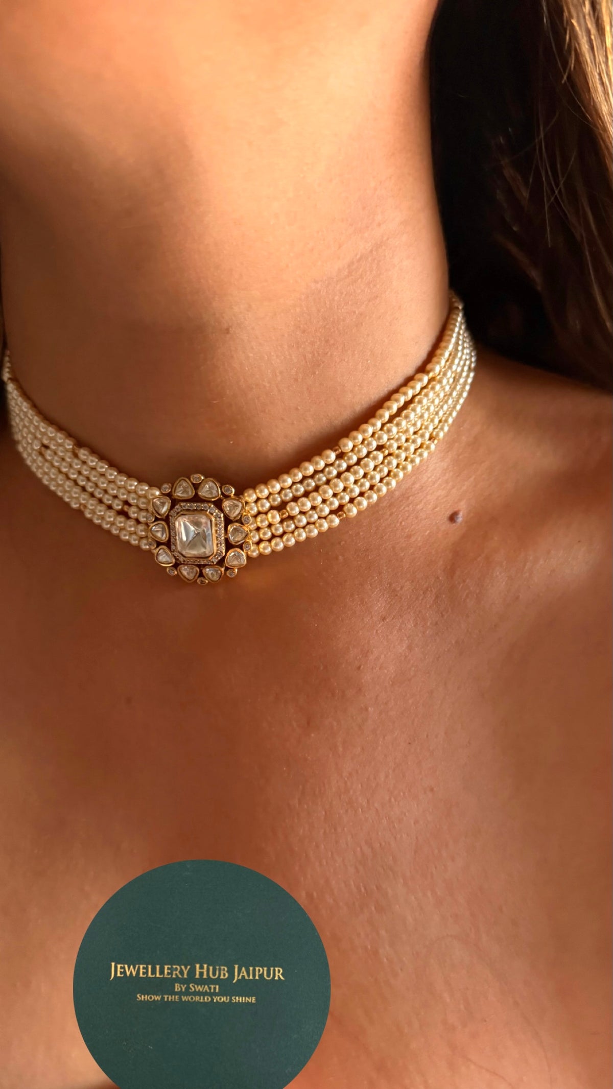 Lv peeli polki pearl choker Necklace