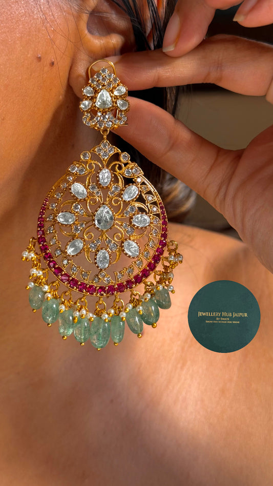 Mint & ruby long Chandbali