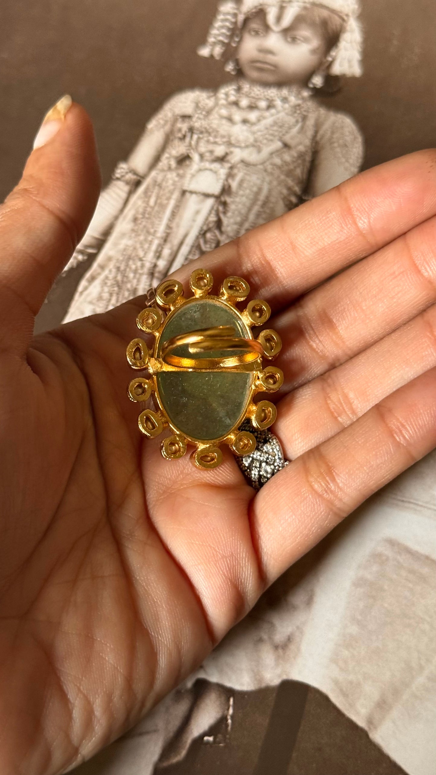 Dark mint doublet inlay adjustable ring