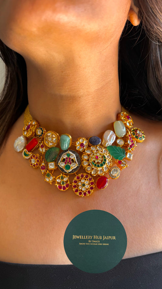Sabyasachi inspired multicoloured gold necklace