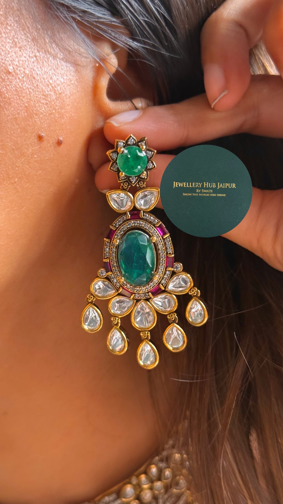 Emerald doublet & rani pink moissanite floral designer collar set
