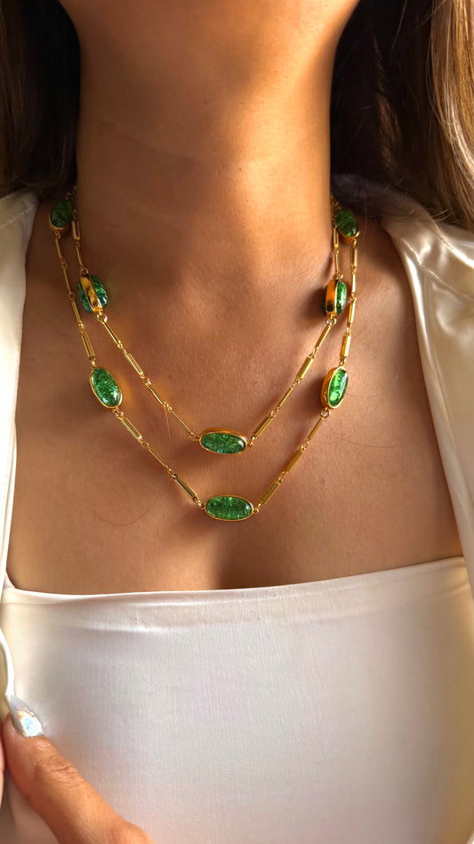 Emerald doublet dual layer necklace