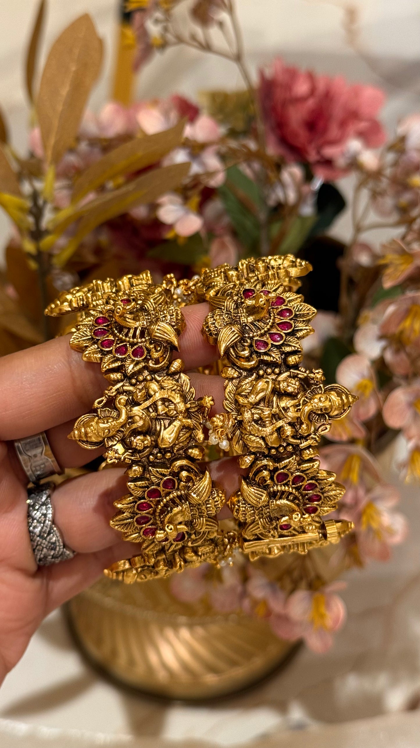 Lord Ganesha Temple bangles with Ruby detailing