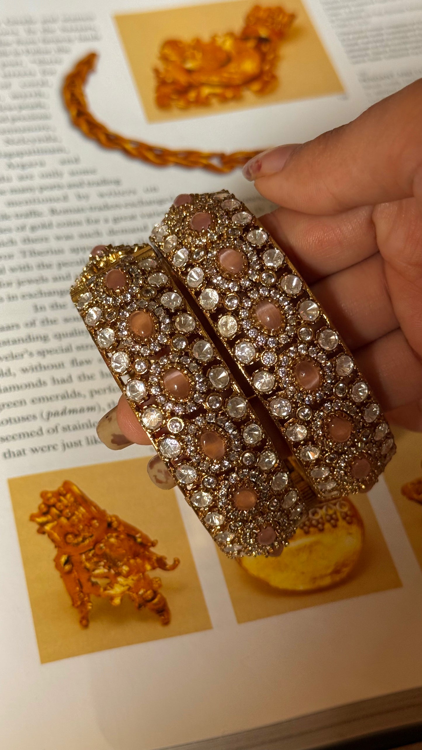 Peach doublets with cz diamond openable Bangles
