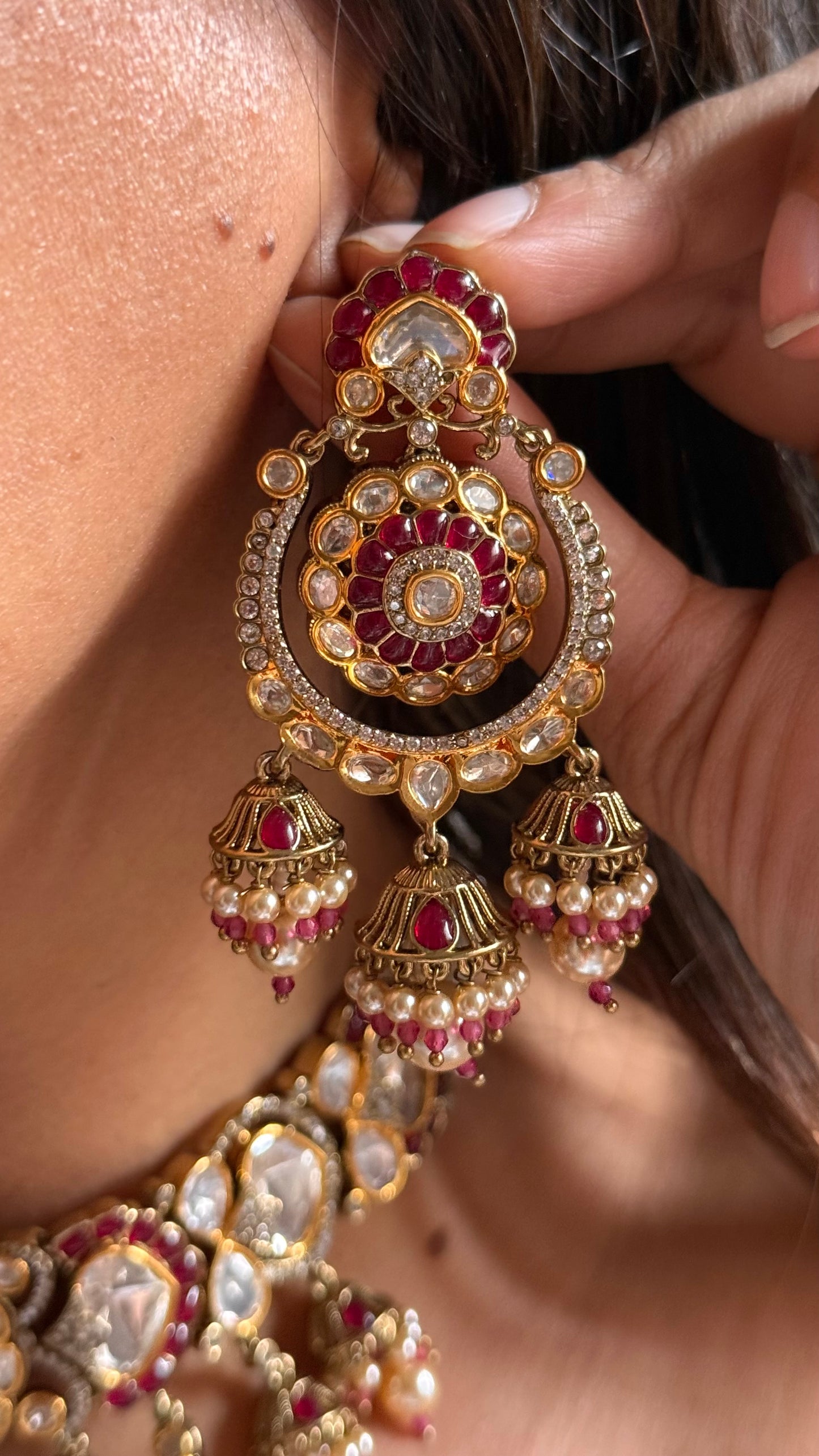 Ruby vintage with jumki drops choker necklace