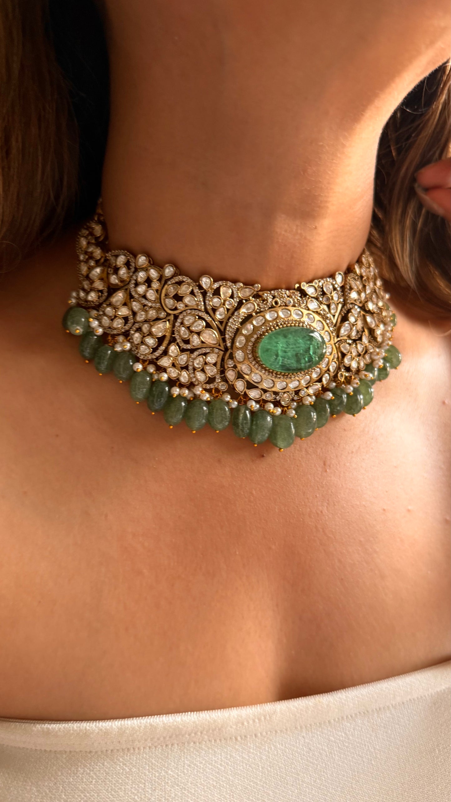 Manish Malhotra inspired Mint doublet moissanite choker set