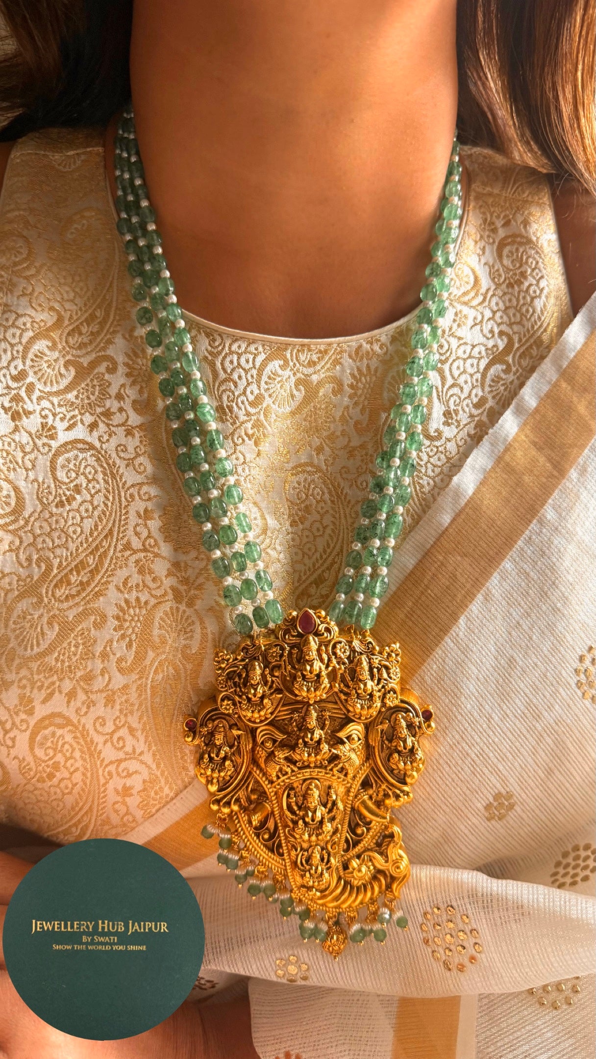 Goddess laxmi with ganesha heritage nakashi temple pendant set