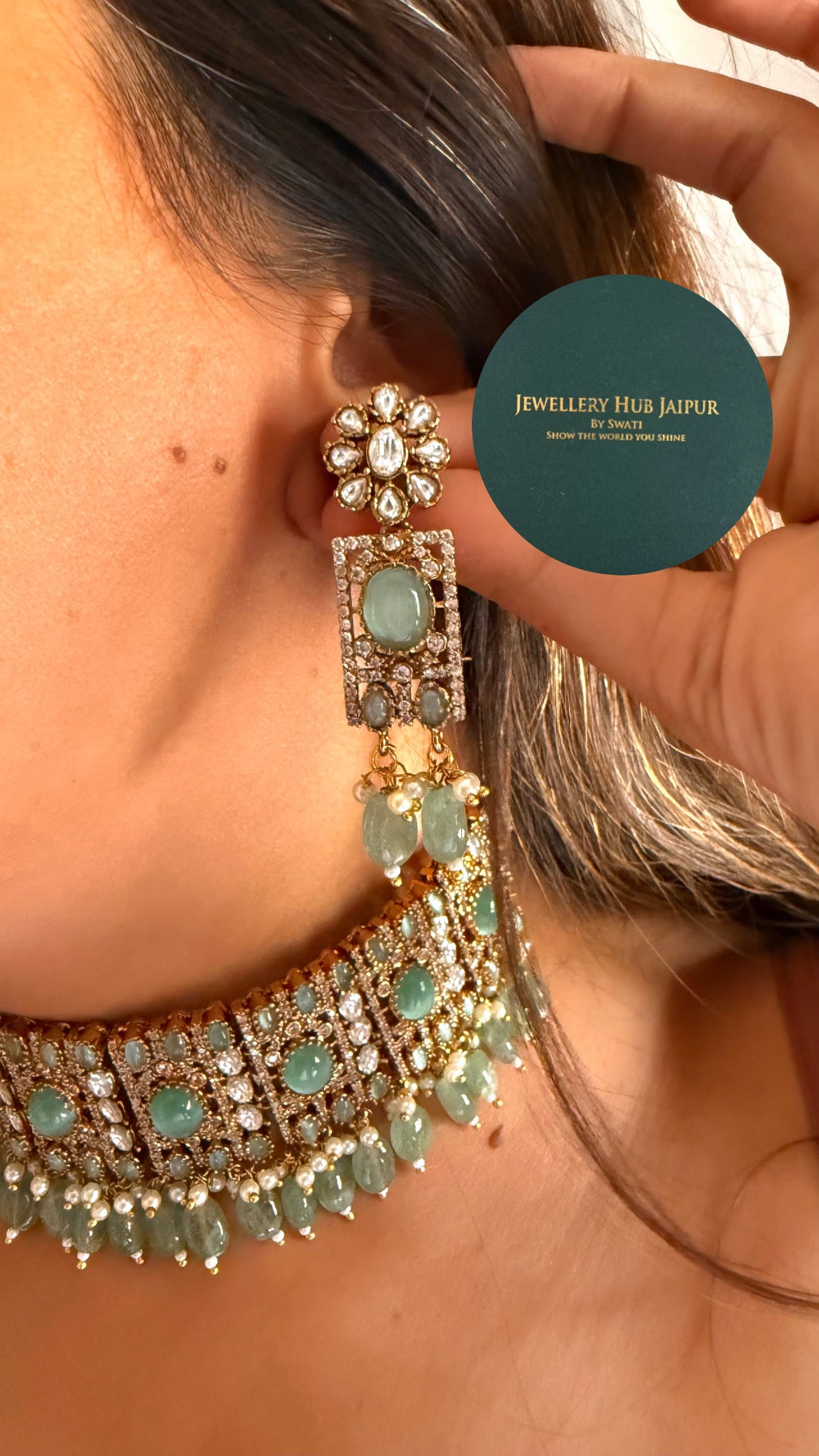 Karishma mint doublet Moissanite choker