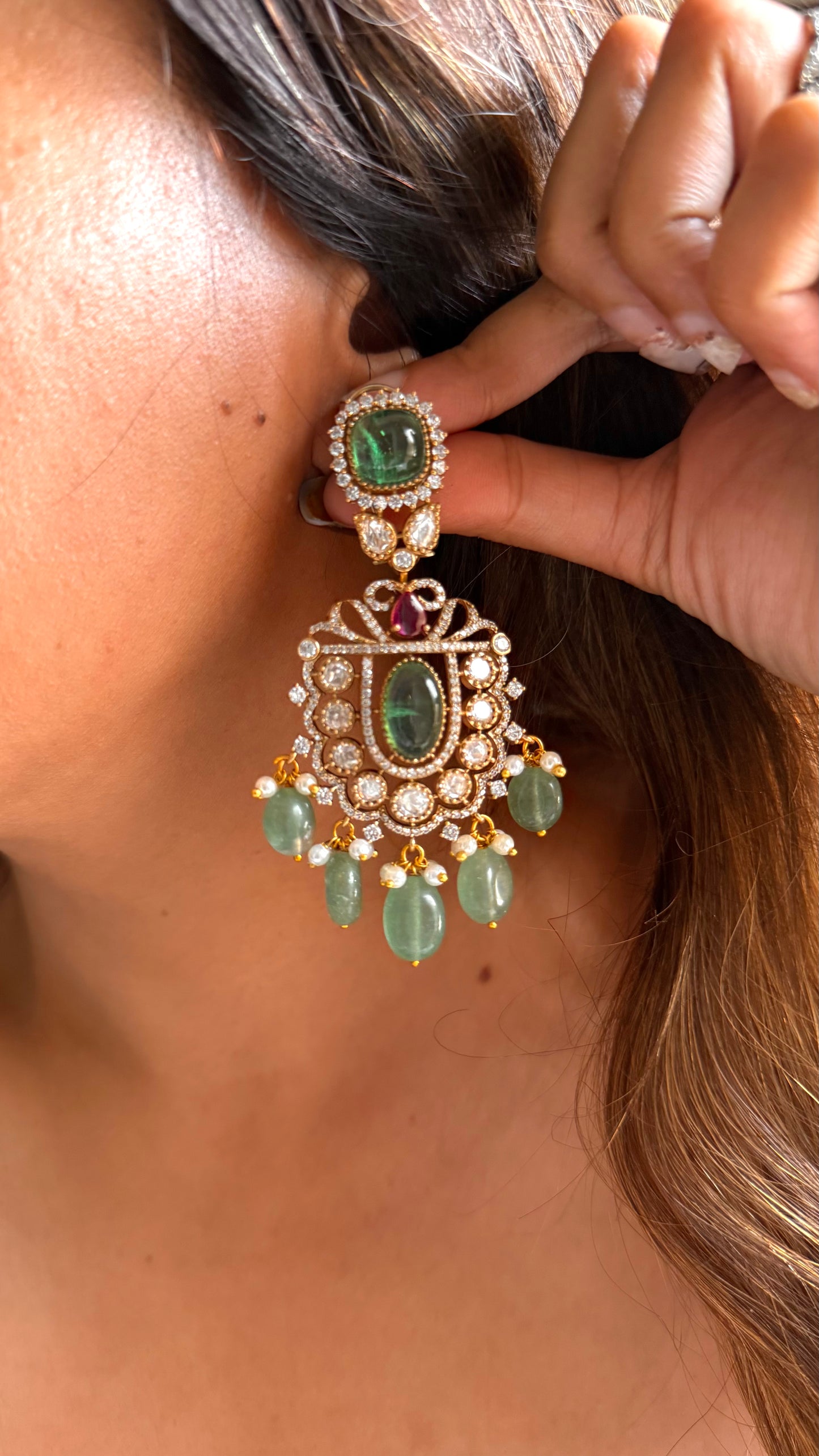 Mint doublet moissanite rani pink earrings