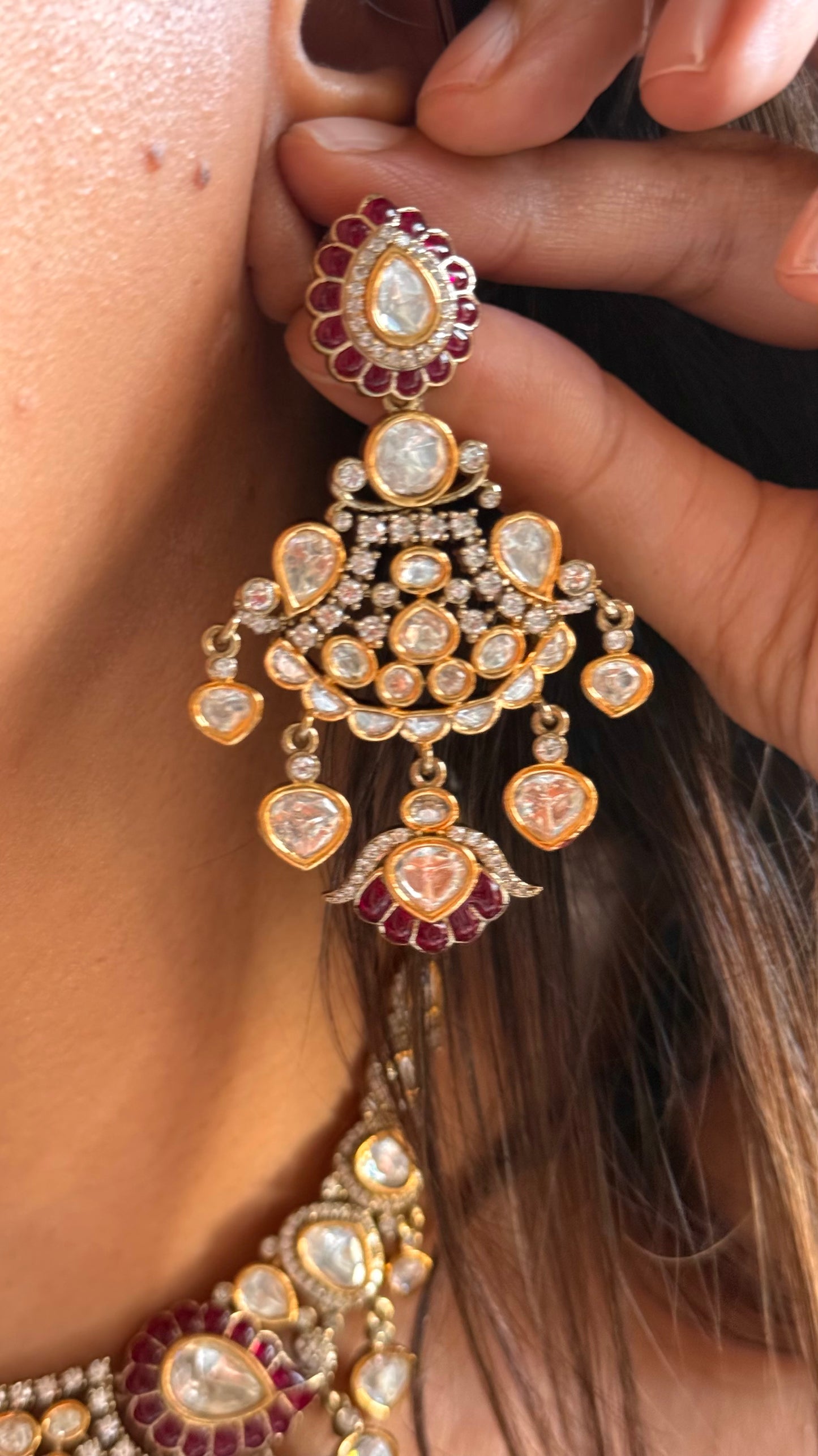 Vintage ruby katdana moissanite polki necklace