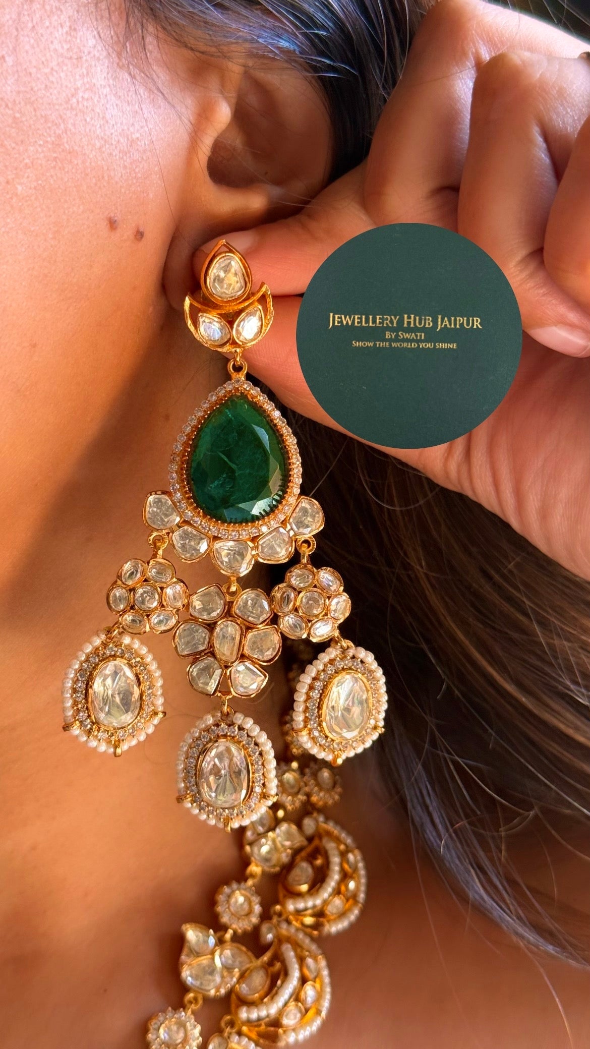 Real moissanite & emerald doublet with mint strawberry designer mid length set