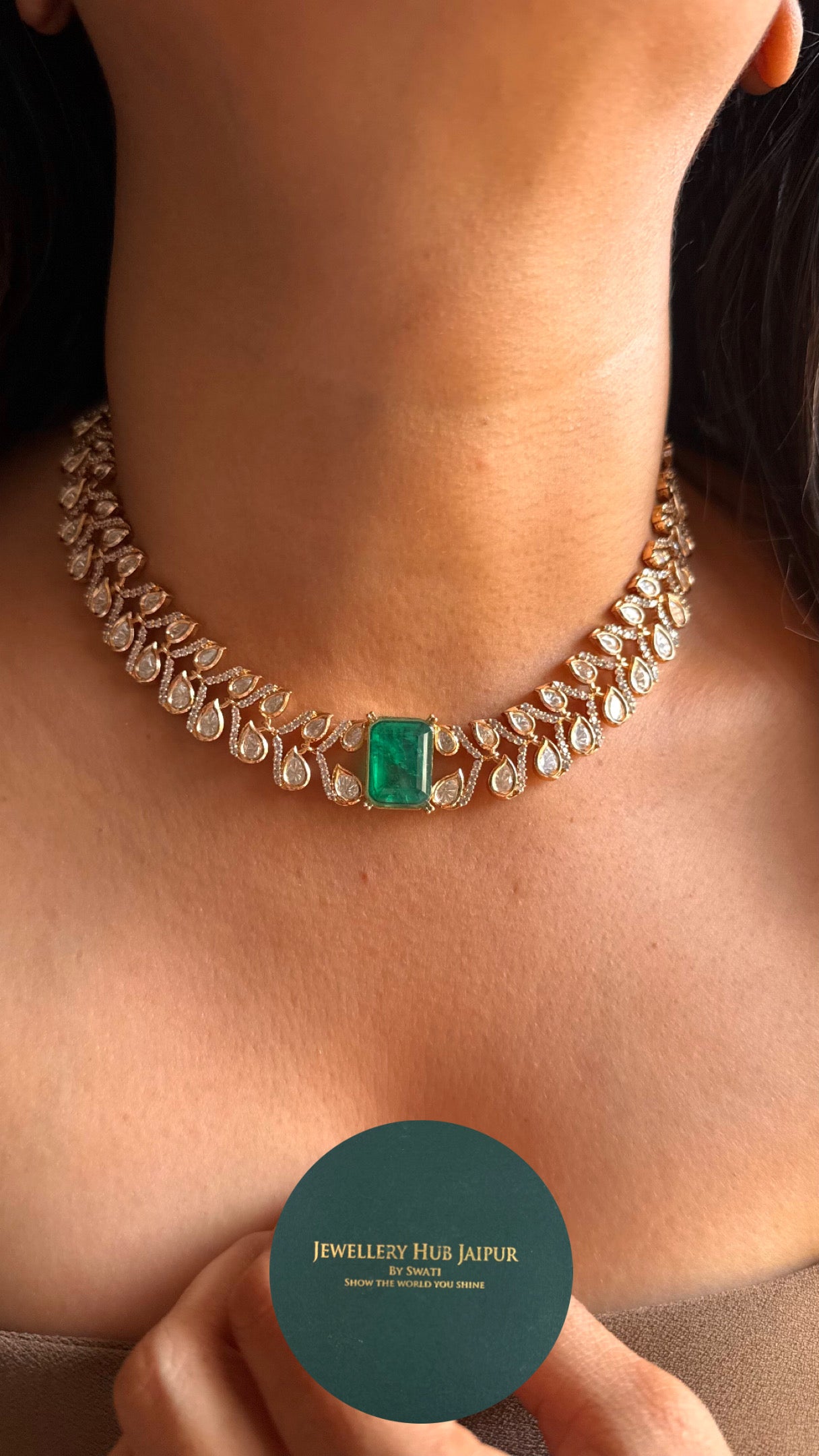 Emerald doublet real moissanite minimalist necklace