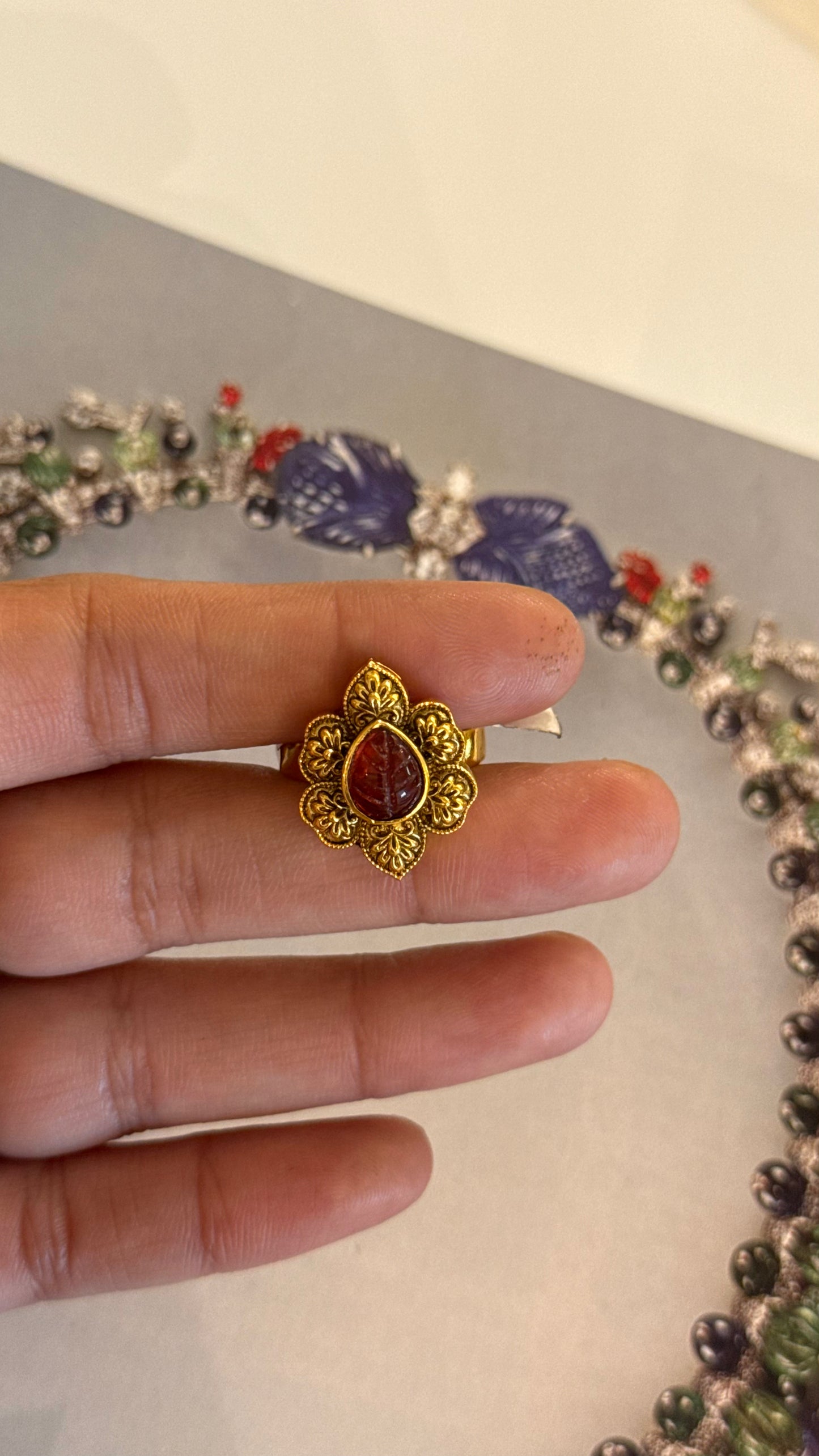 Ruby lotus nakshi ring