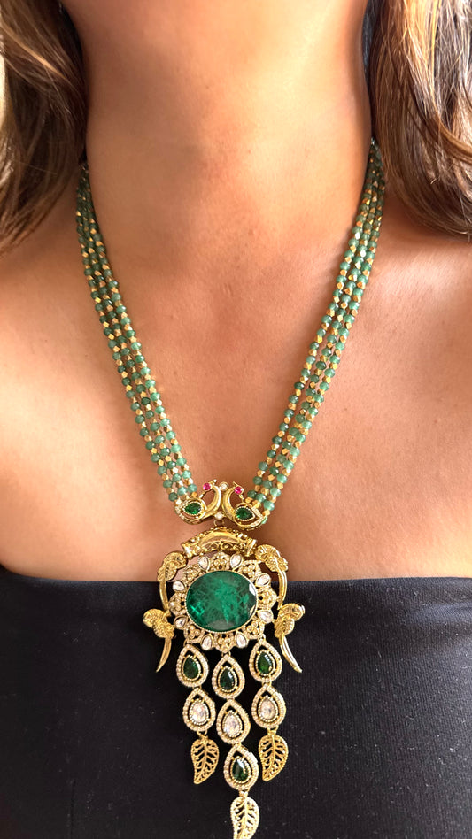 Amrapali inspired emerald peacock long necklace