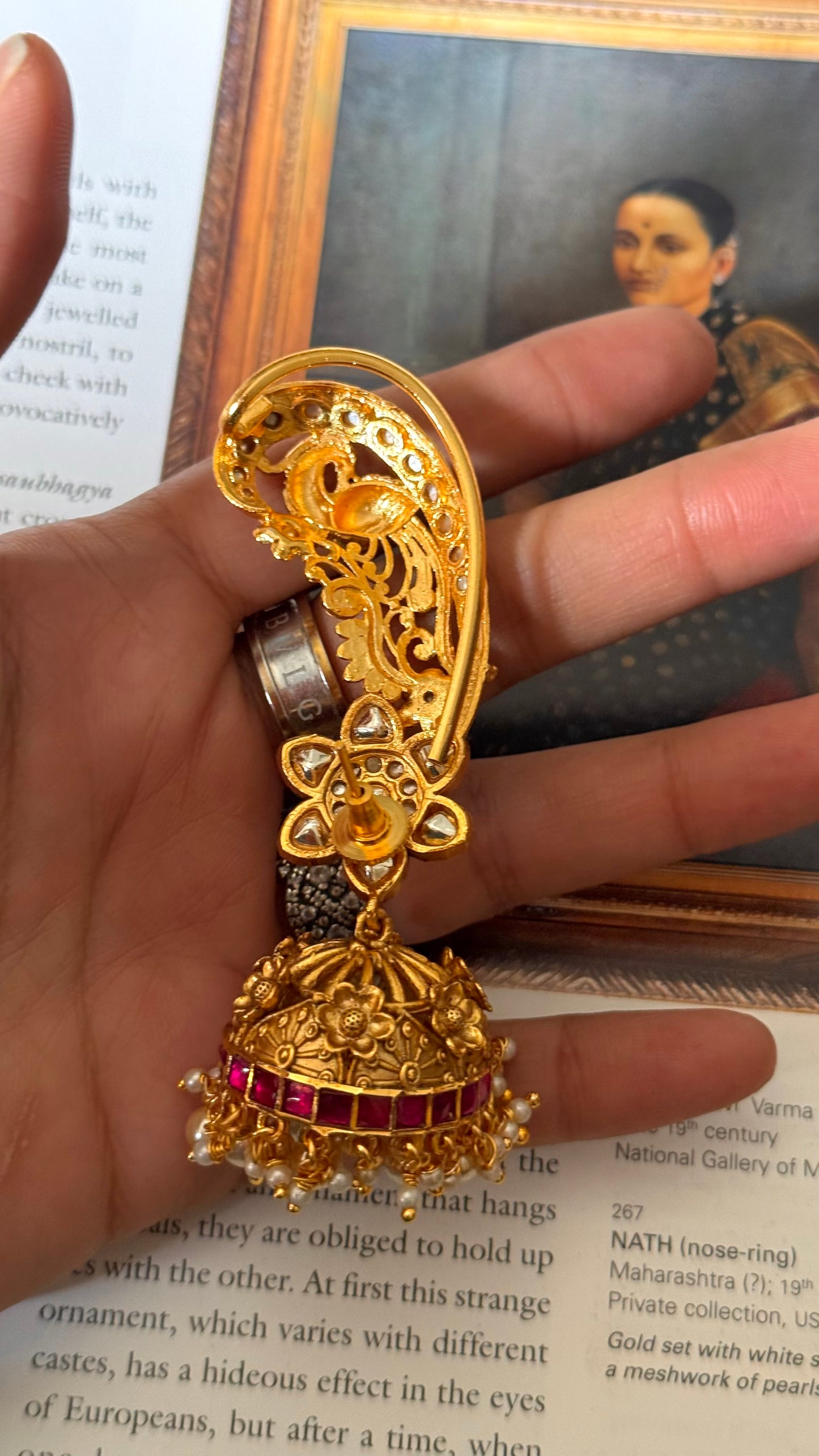 Peacock inspired wraith Rani pink gold earcuff earrings