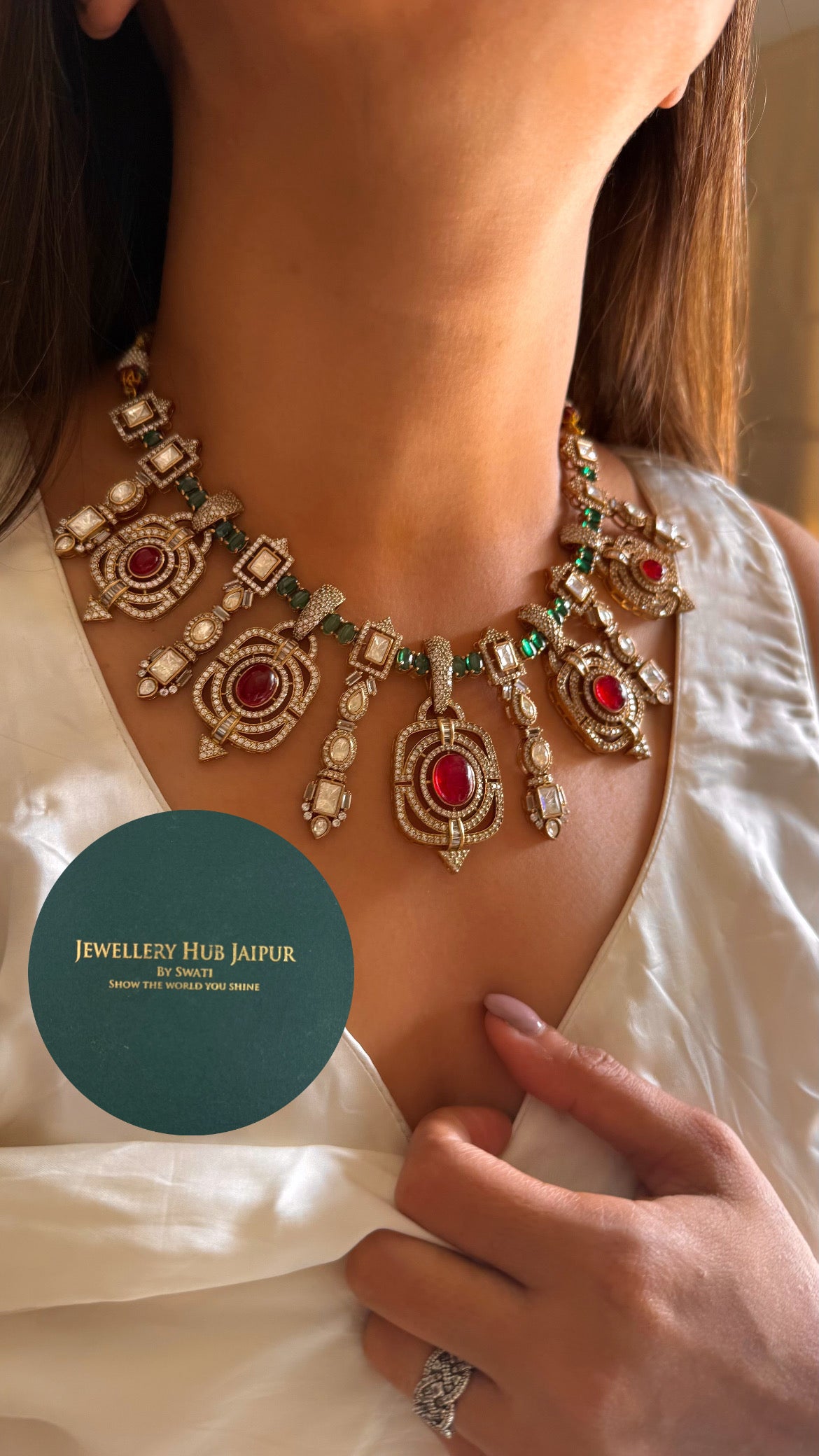 Ruby & emerald doublet necklace set