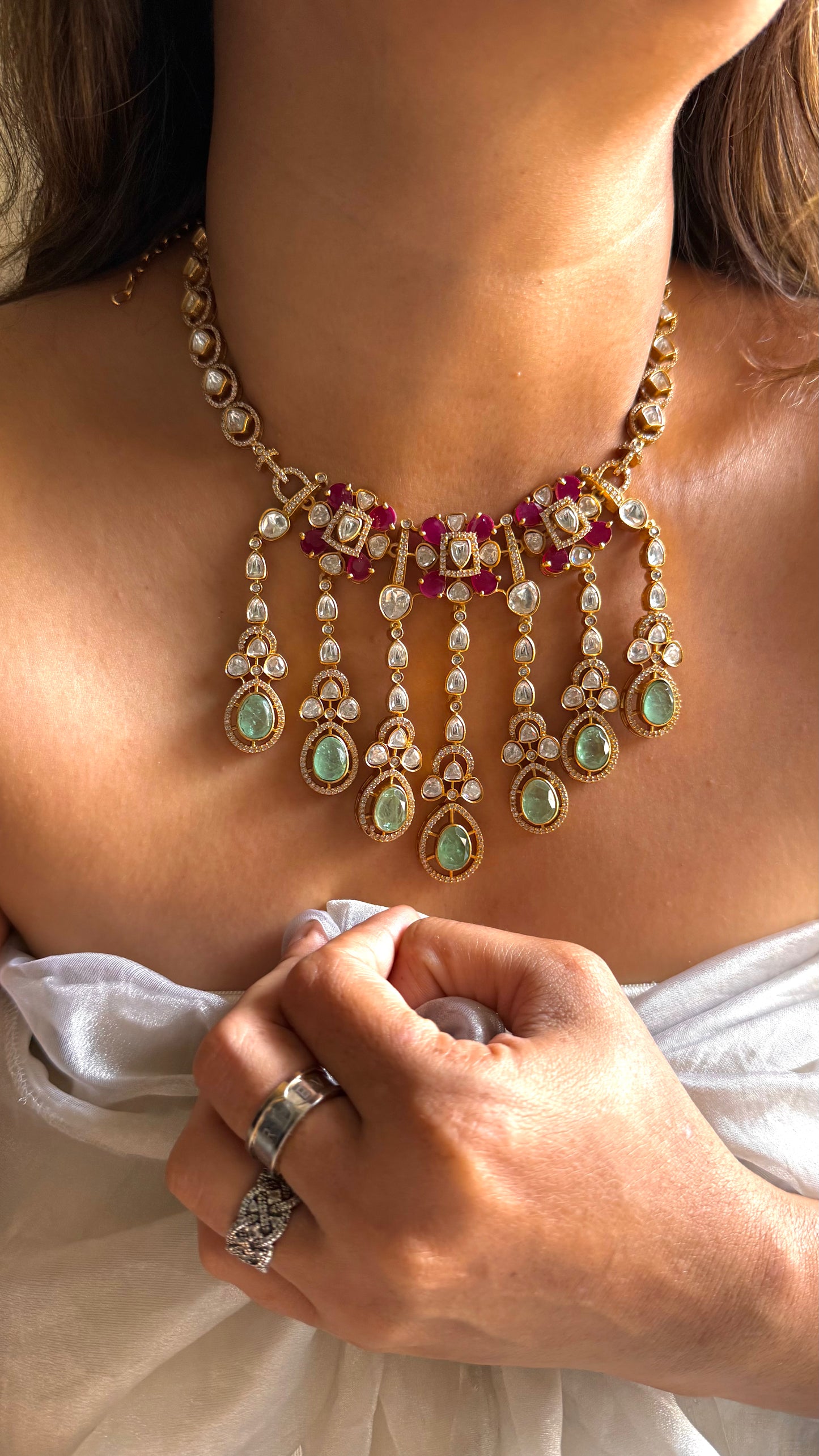 Mint doublet and ruby designer fall pattern necklace set