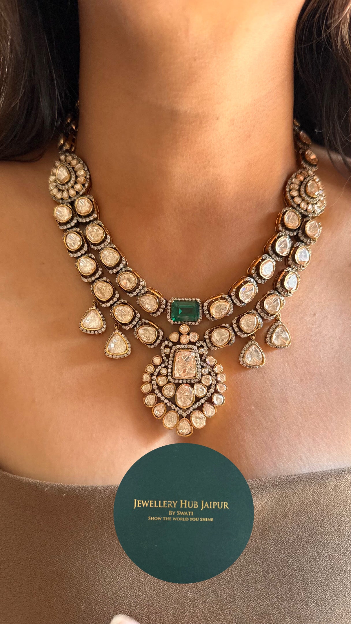 Emerald peeli polki moissanite Victorian collar Necklace