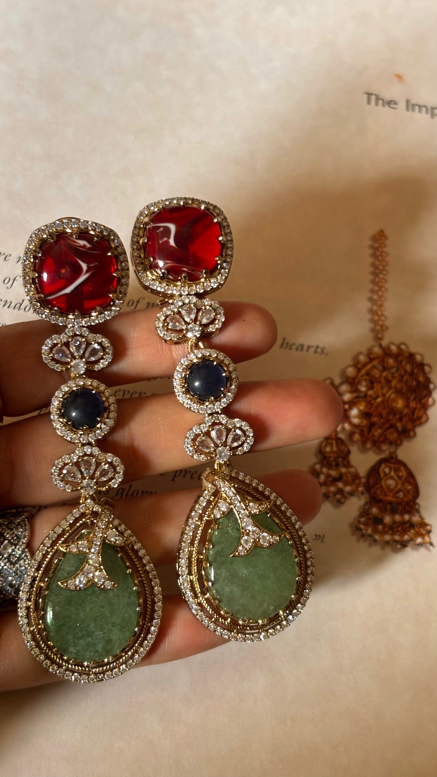 sabya inspired ruby & mint doublet stone danglers