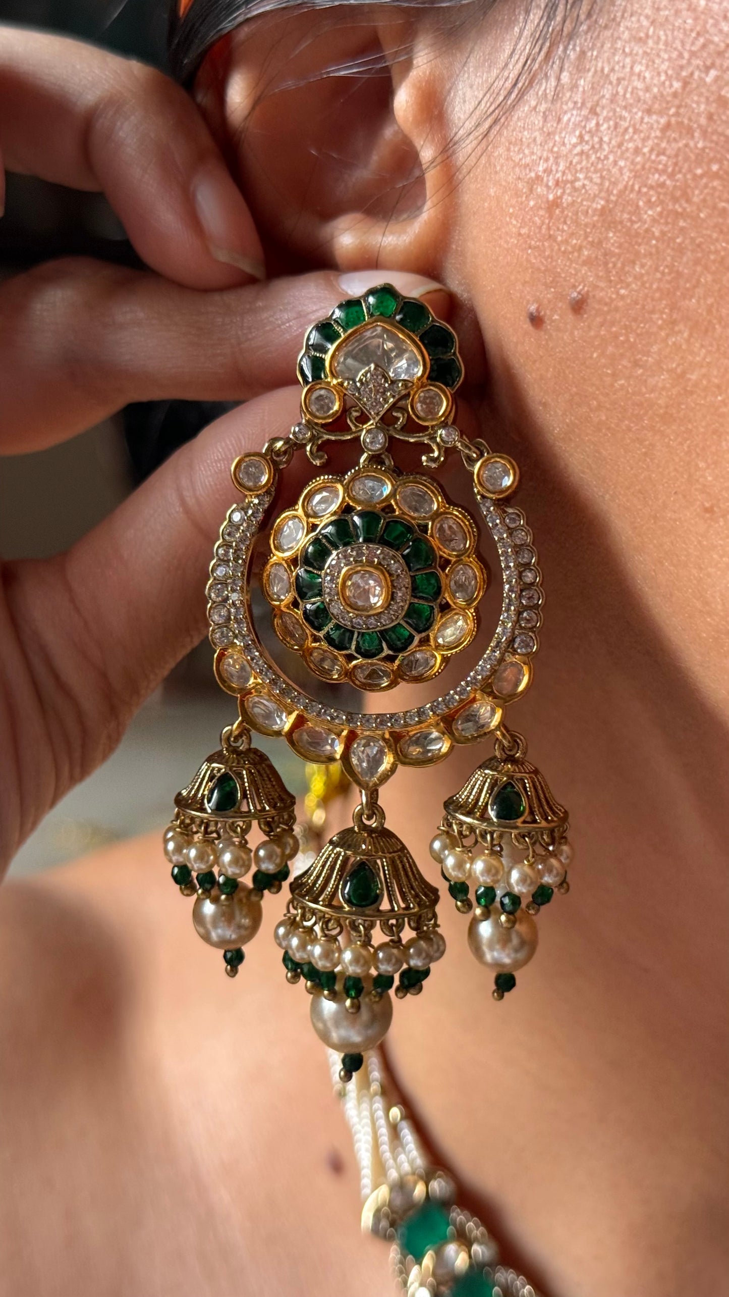 Emerald vintage with jhumki drops choker necklace