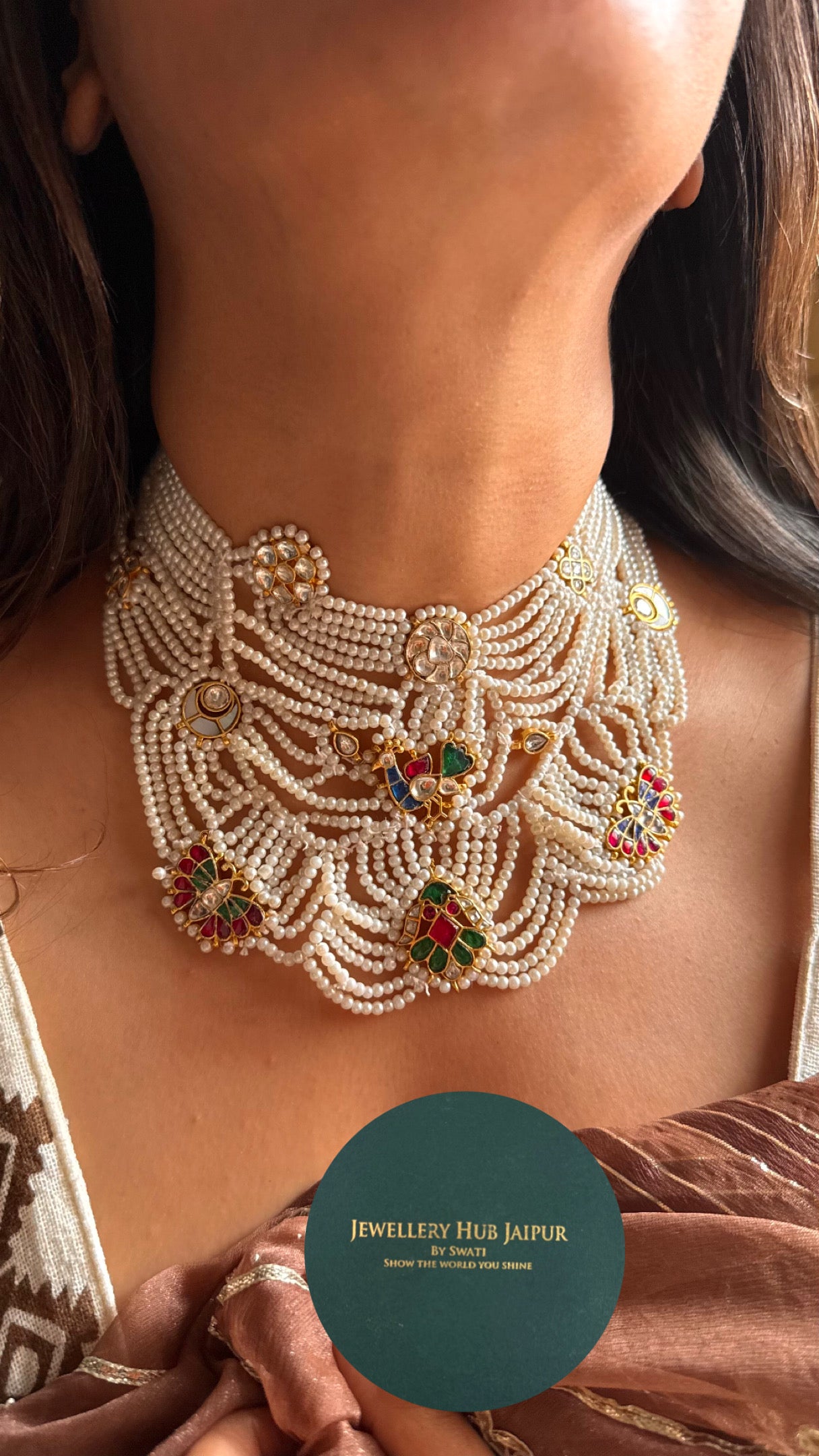 Peacock inspired pachi Kundan with pearl Necklace