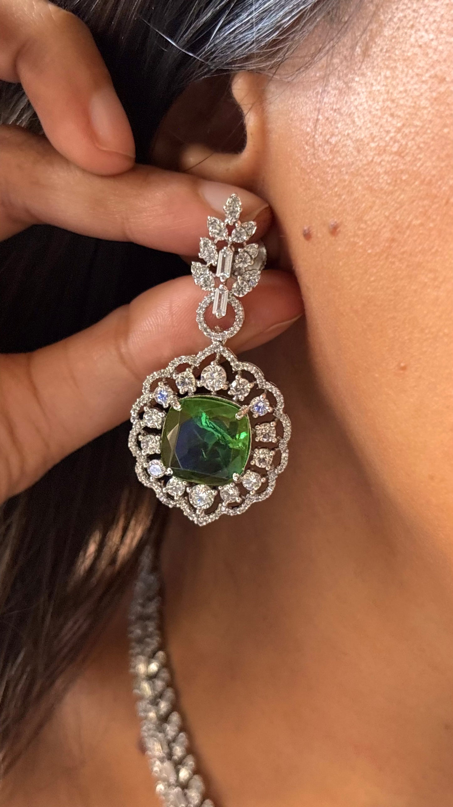 Emerald designer cz leafy crystal necklace
