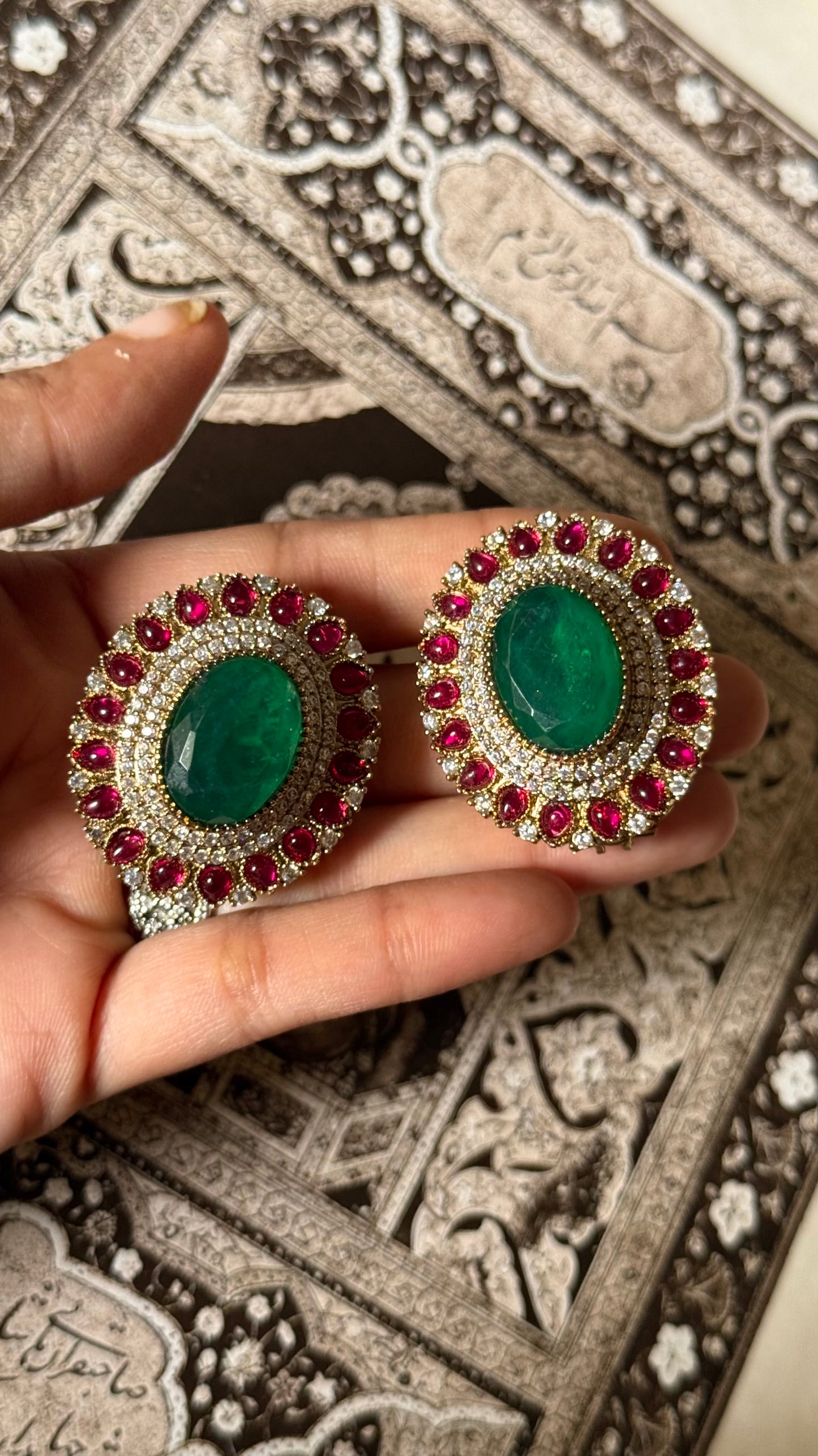 Emerald doublet & rani pink victorian studs