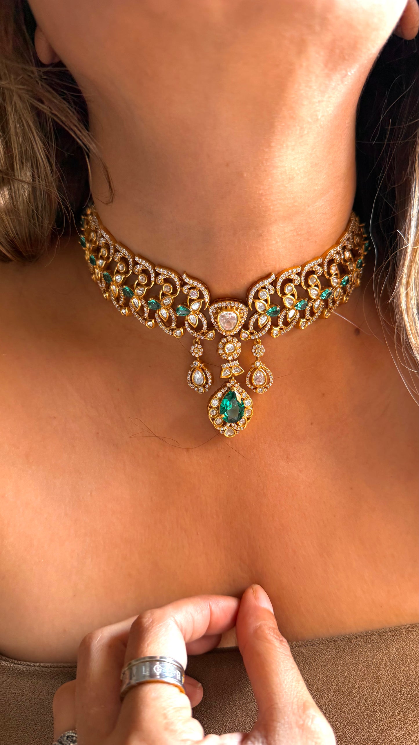Bridal Asia inspired emerald designer necklace