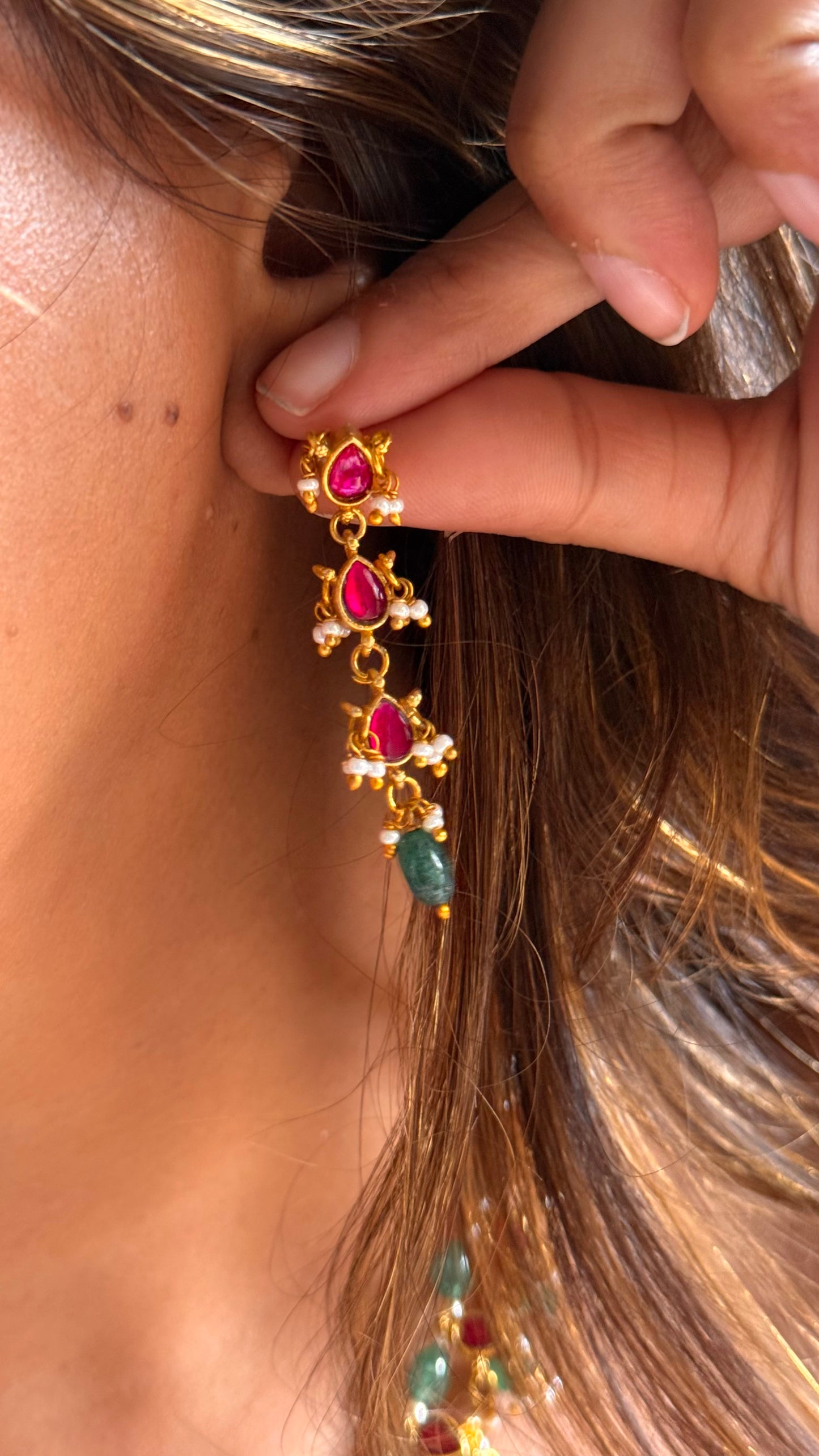 Half moon shape ruby & emerald paachi jadau Necklace