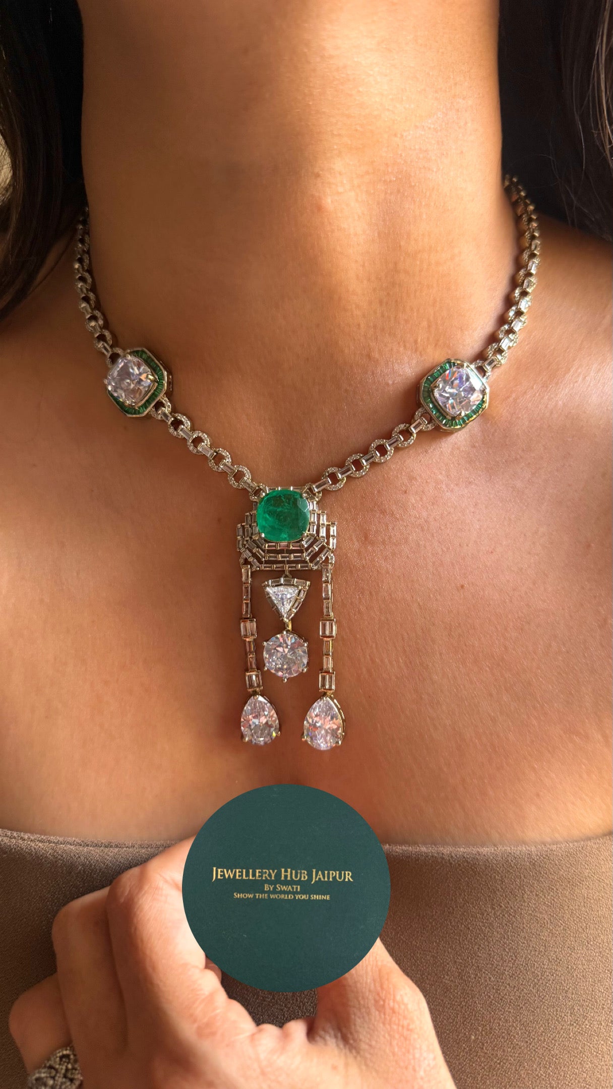 Emerald doublet with cz diamond minimalist set