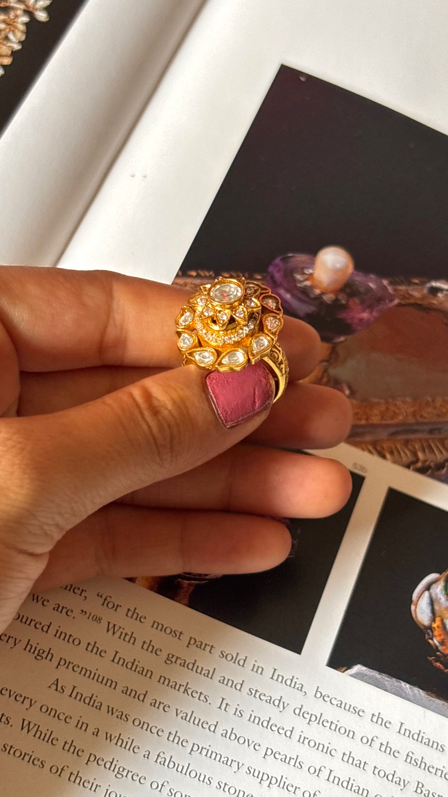 Real moissanite white polki gold ring