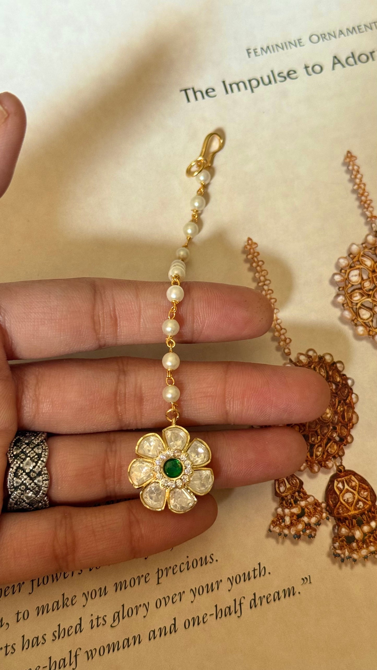 Real moissanite emerald floral maangtika