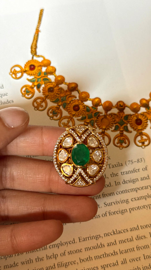 Emerald doublet peeli polki ring