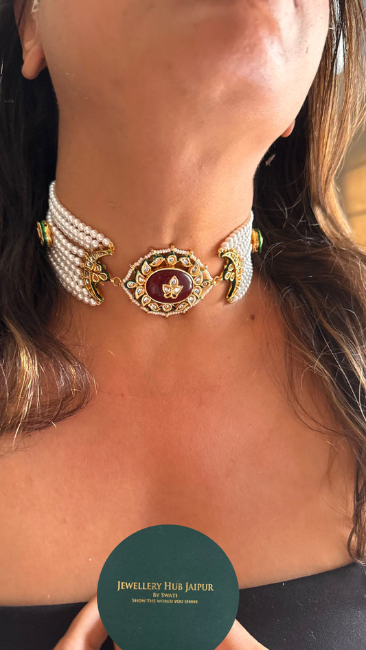 Ruby inlay emerald meenakari work choker necklace