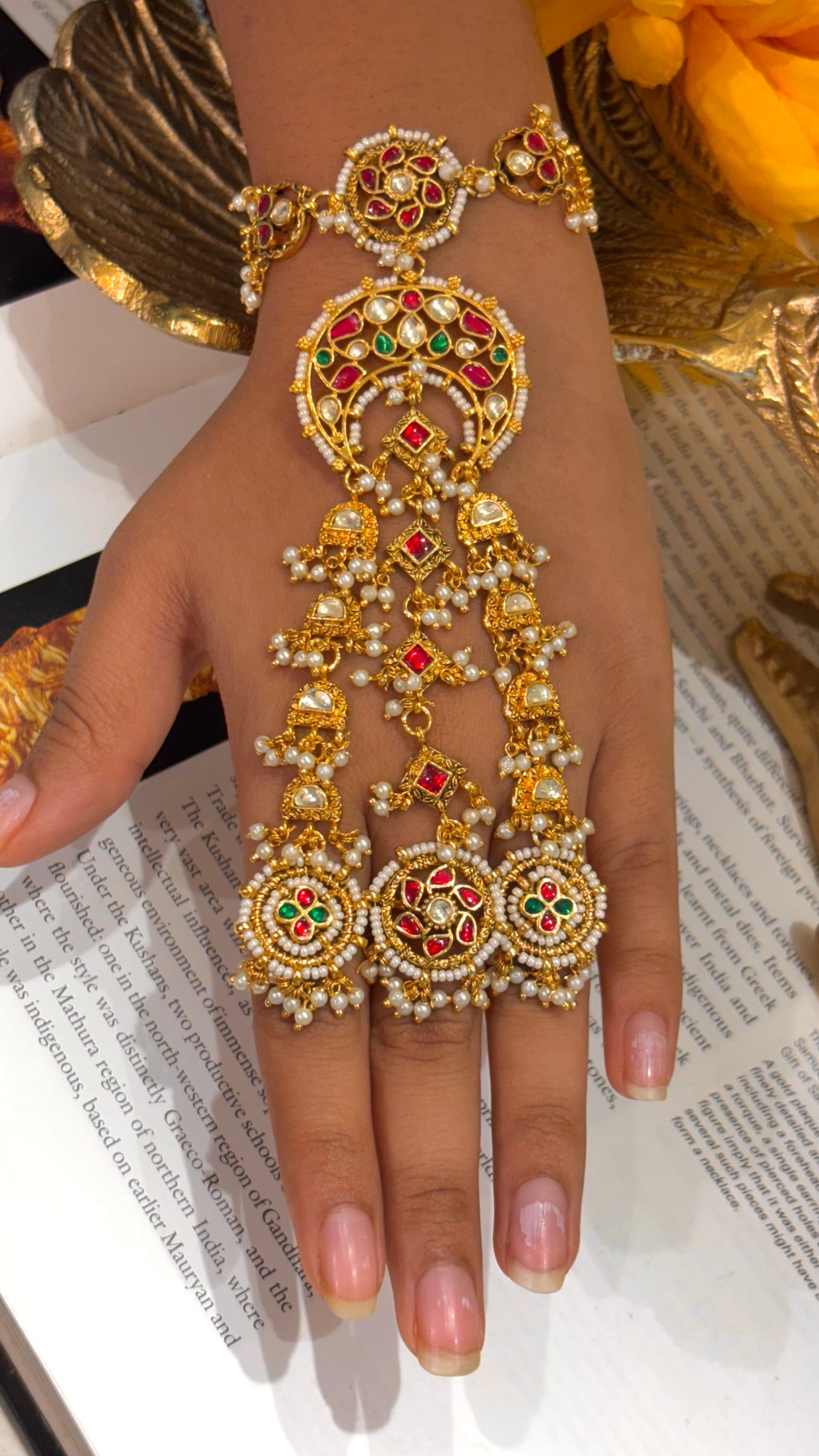 Paachi kundan heritage rajwada triple finger hathphool