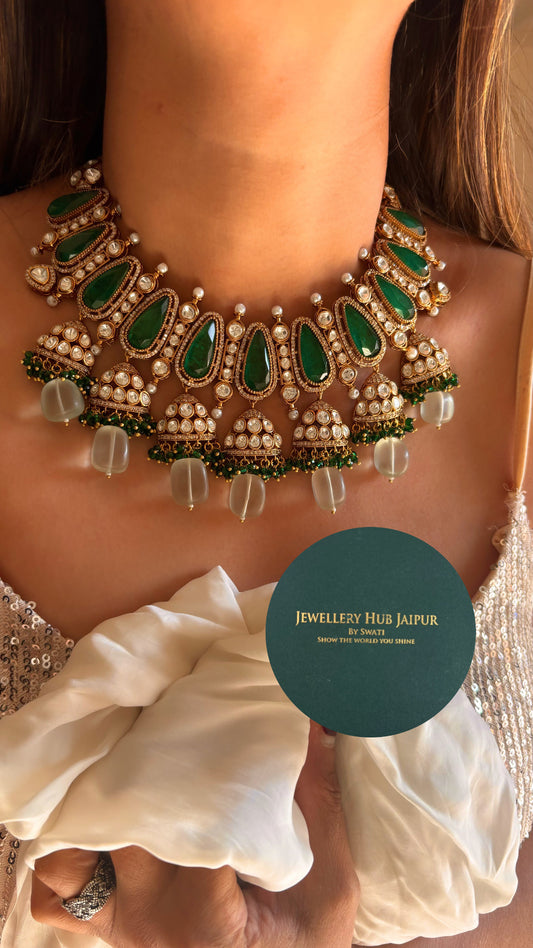 Emerald doublet & mint drop collar necklace