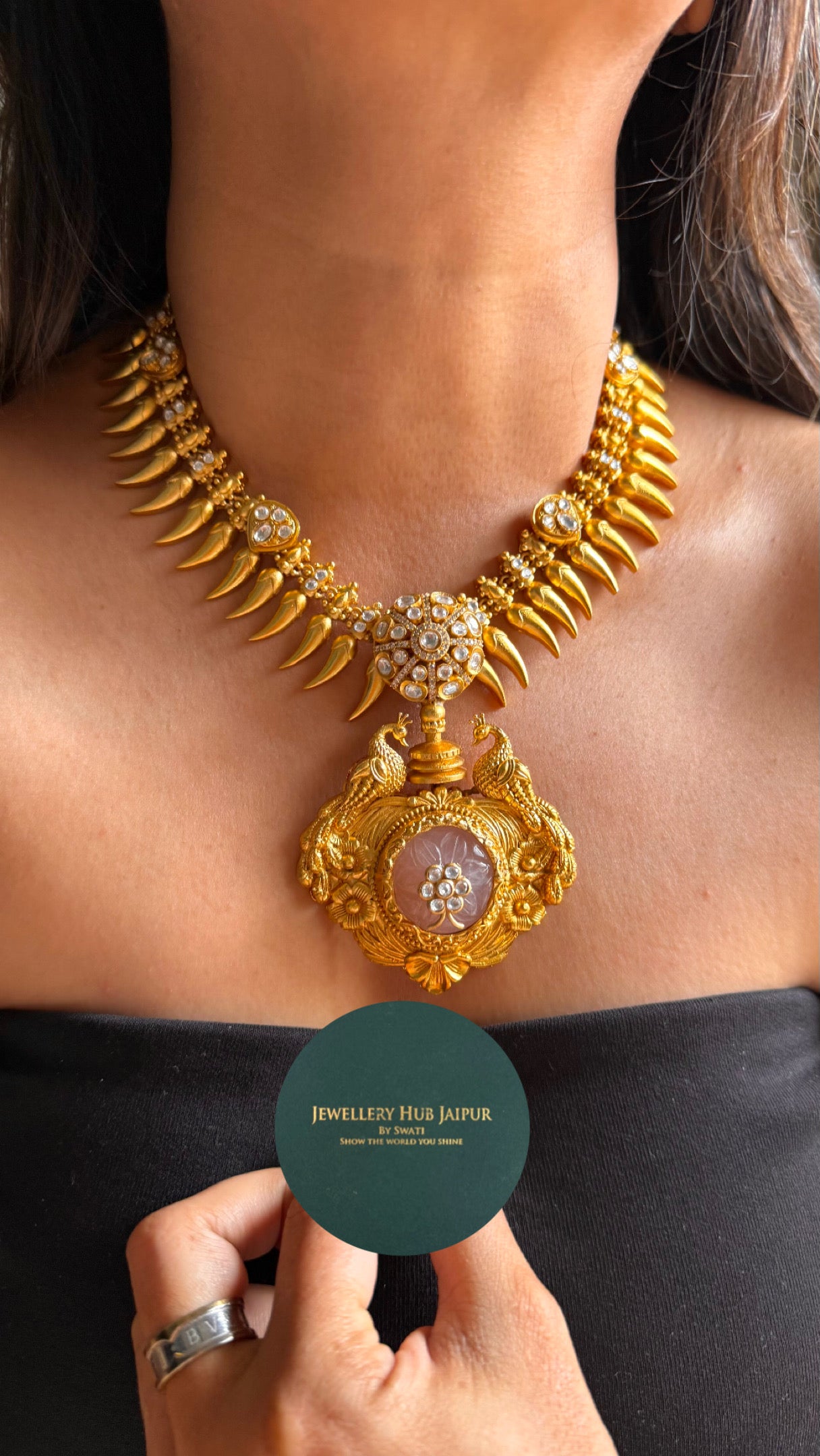 Swarna mayur kundan rose quartz amrapali Necklace