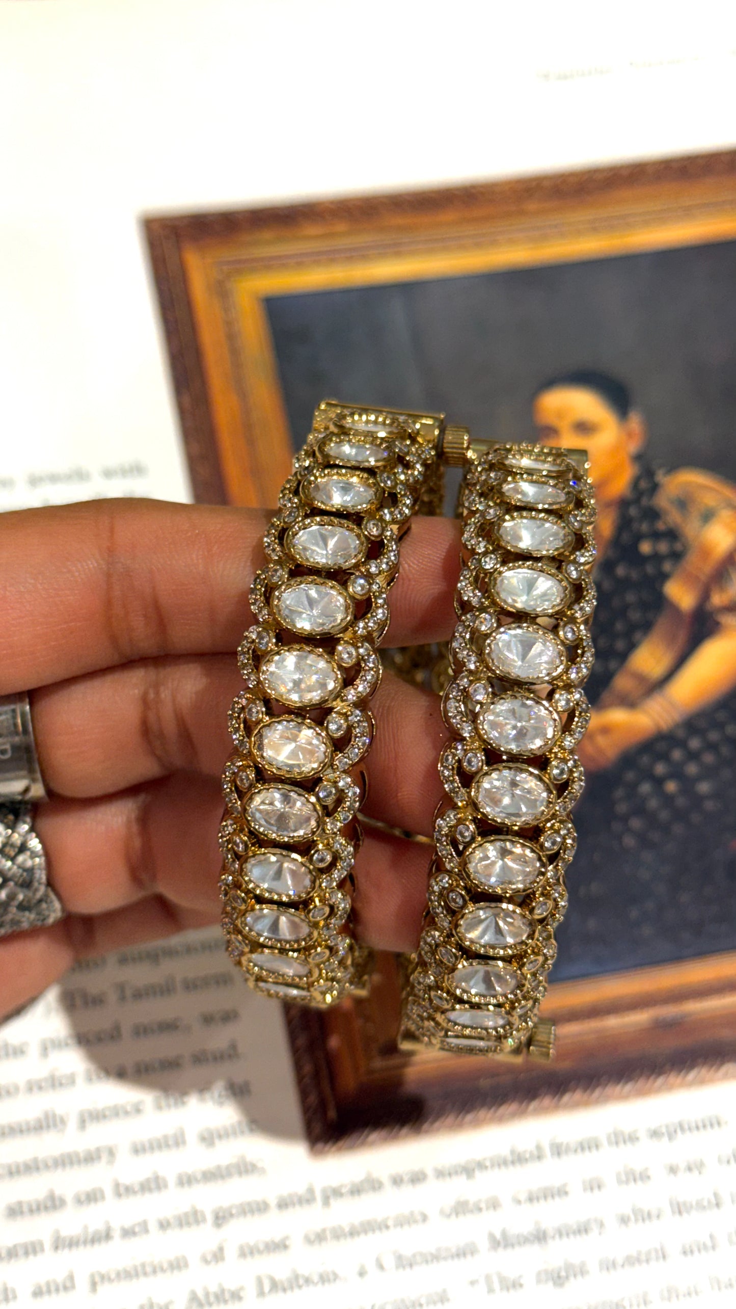 Victorian oval polki bangles with diamond detailing