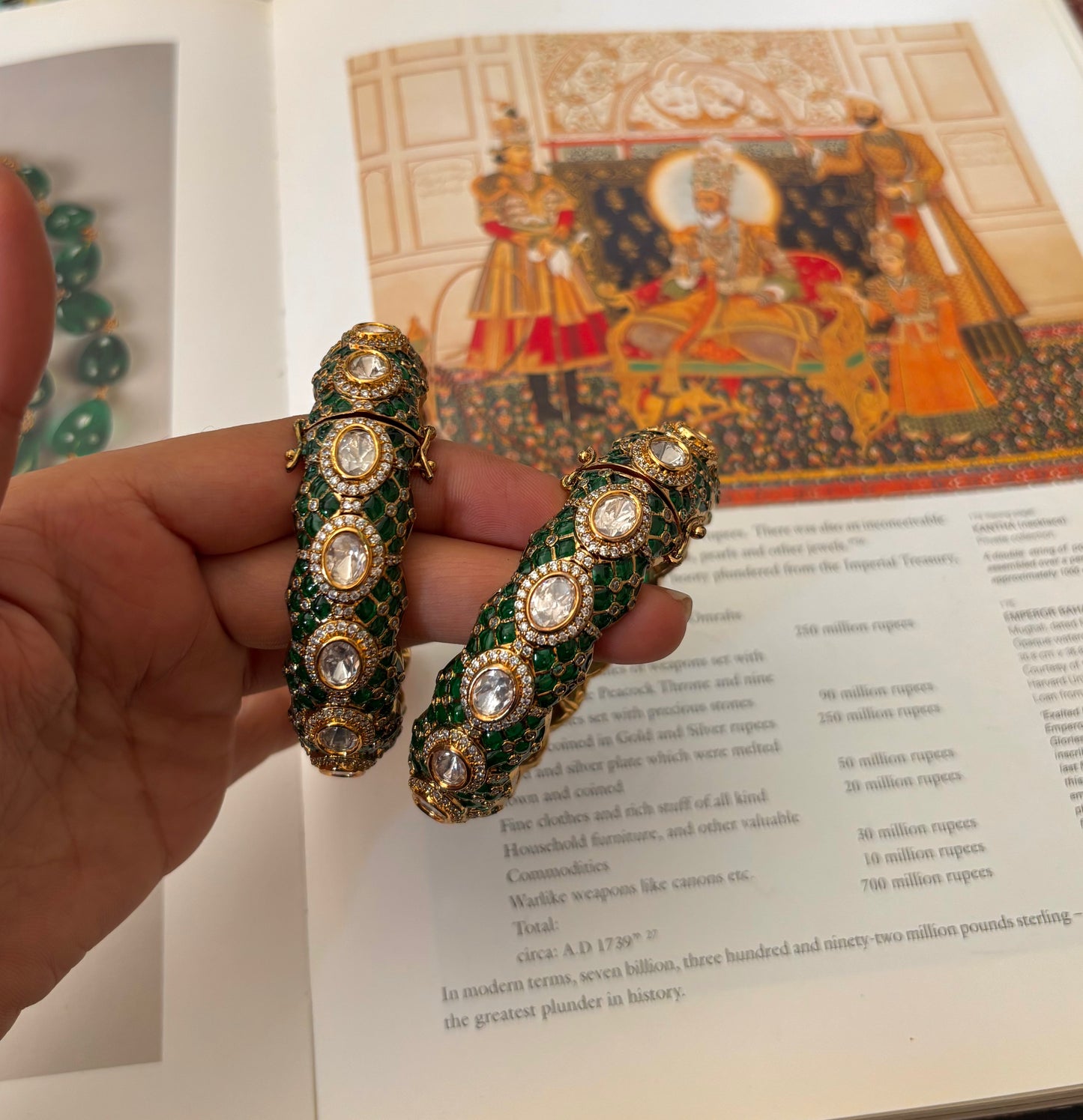 Emerald takkar work moissanite bangles