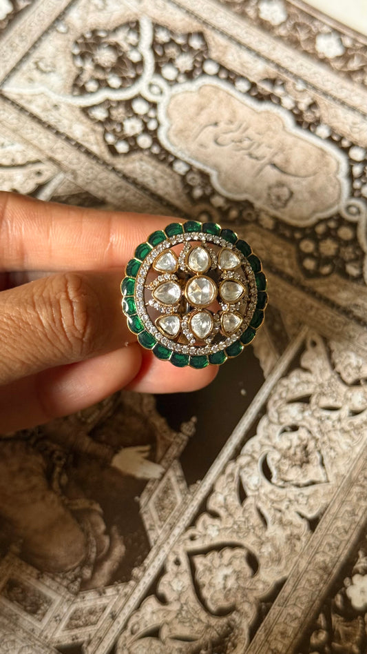 Emerald katdana moissanite adjustable ring