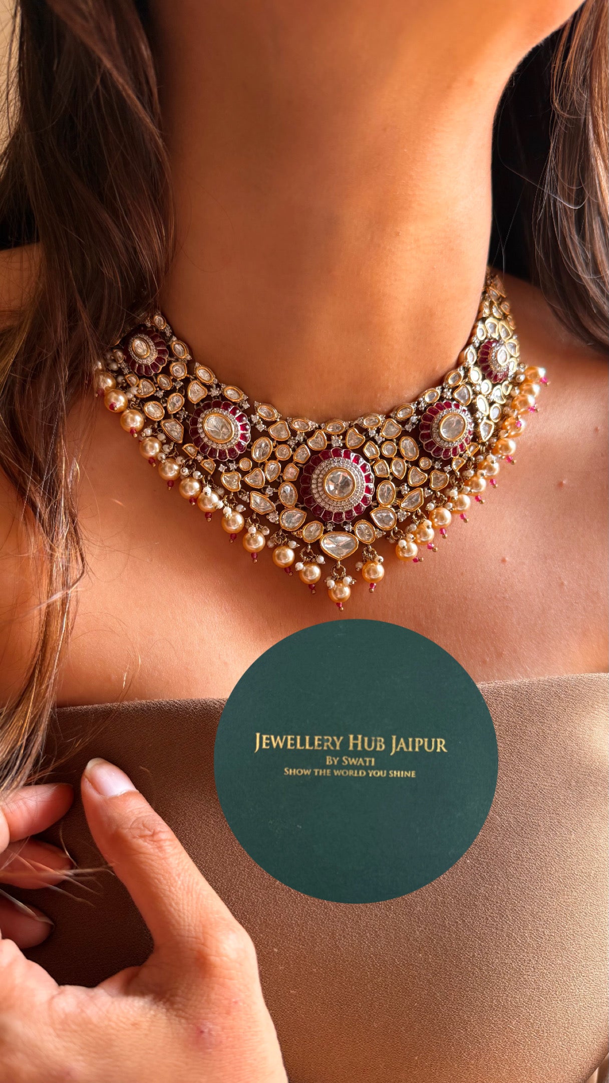 Ruby uncut polki with drops collar Necklace
