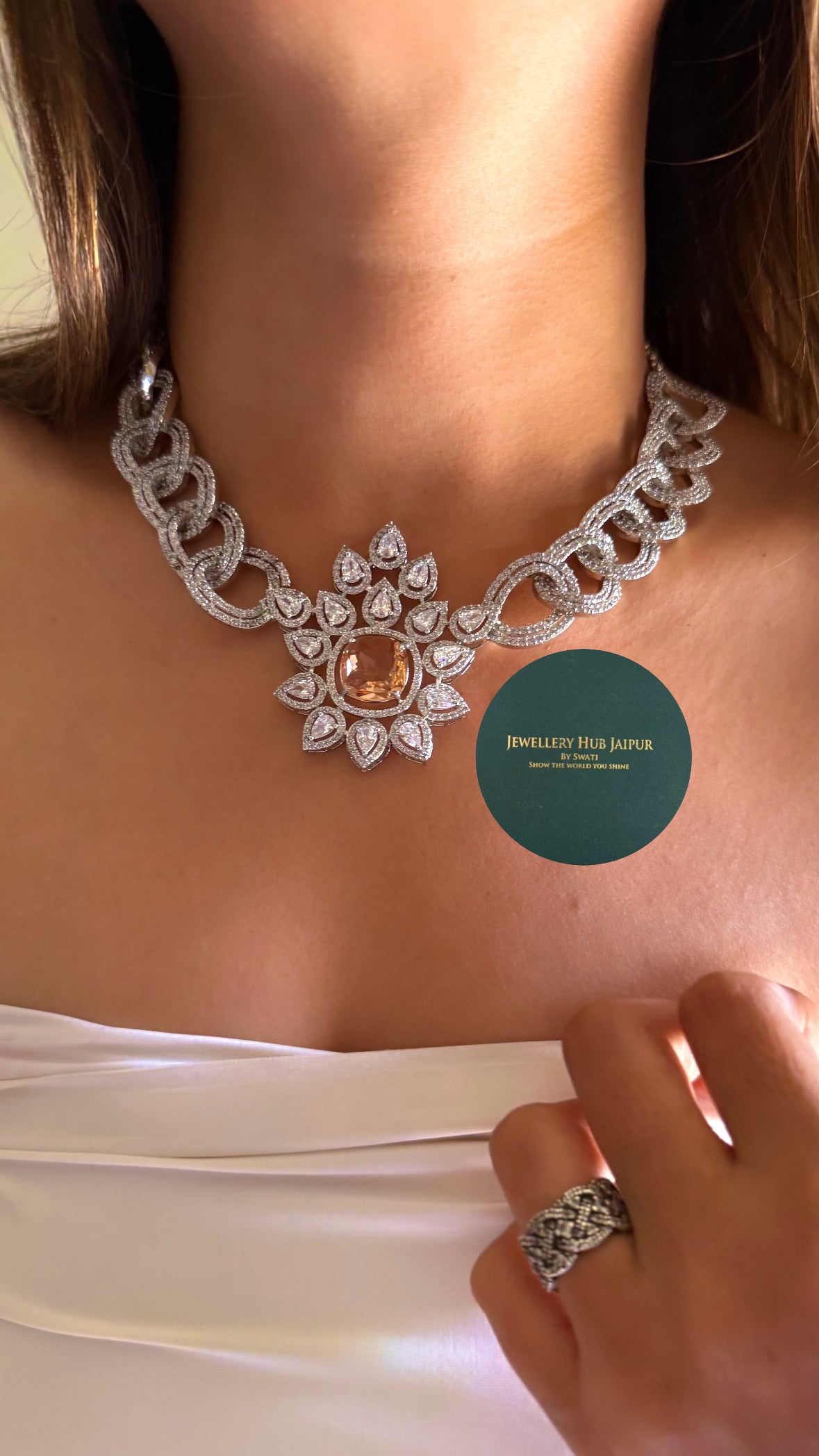 Sunflower Light brown Moissanite diamond collar necklace
